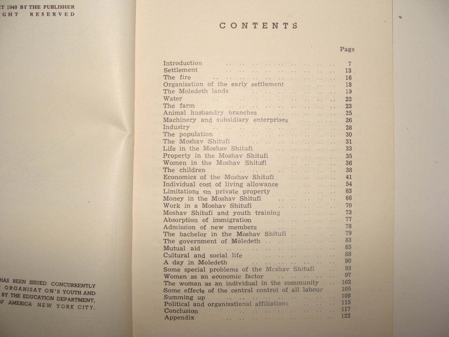 Book Jewish Judaica 1949 Moshav Moledet Bnei Brith Feitelberg Zionist Settlement