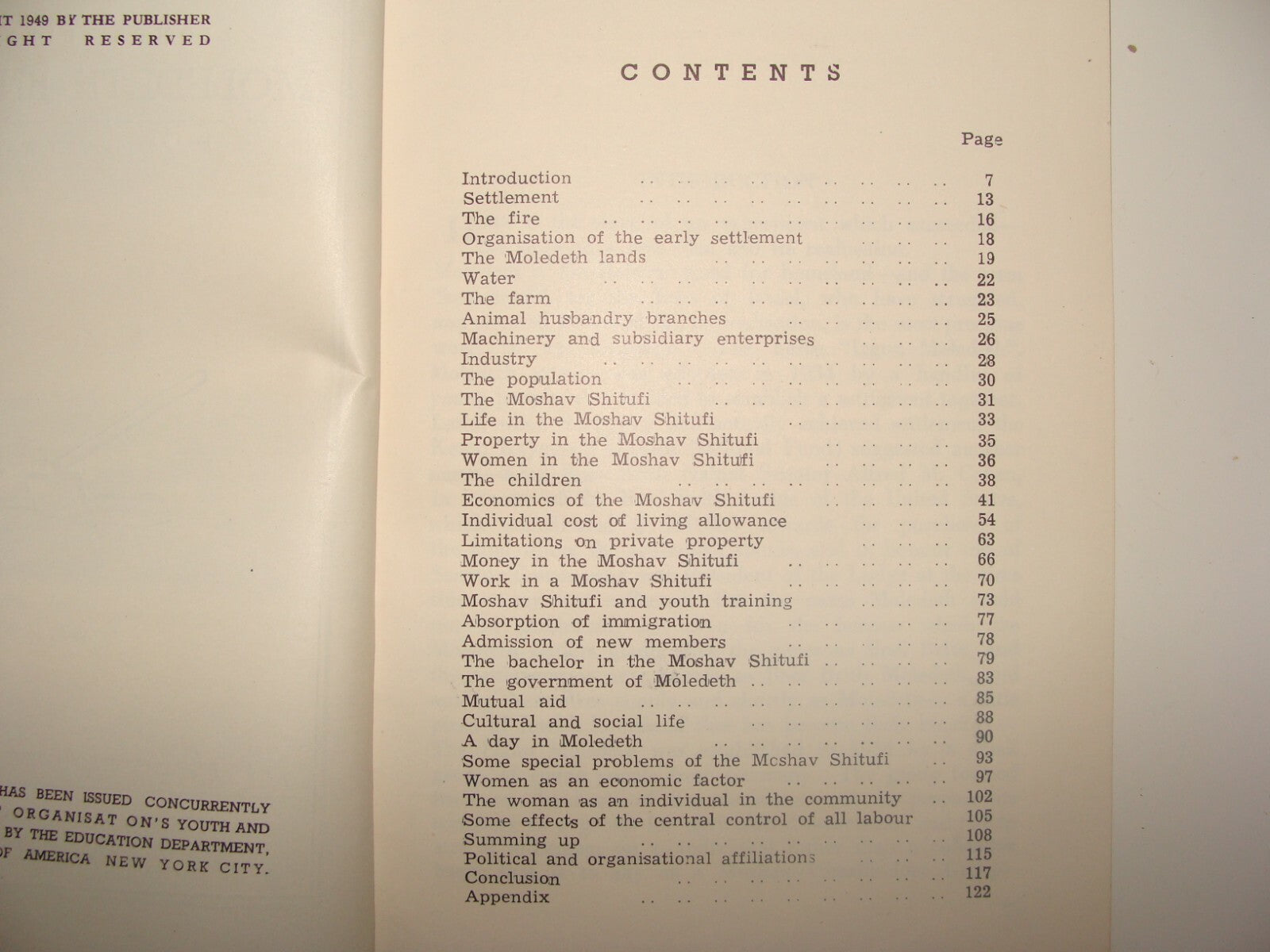 Book Jewish Judaica 1949 Moshav Moledet Bnei Brith Feitelberg Zionist Settlement