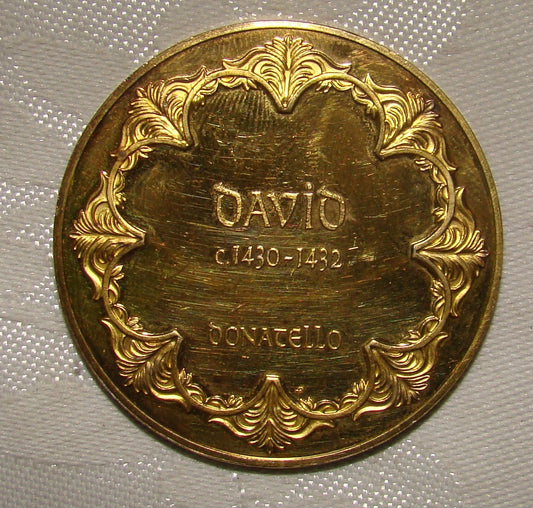 1975 DAVID GOLIATH By Donatello Coin Medal Gold Electroplate on Silver Sterling