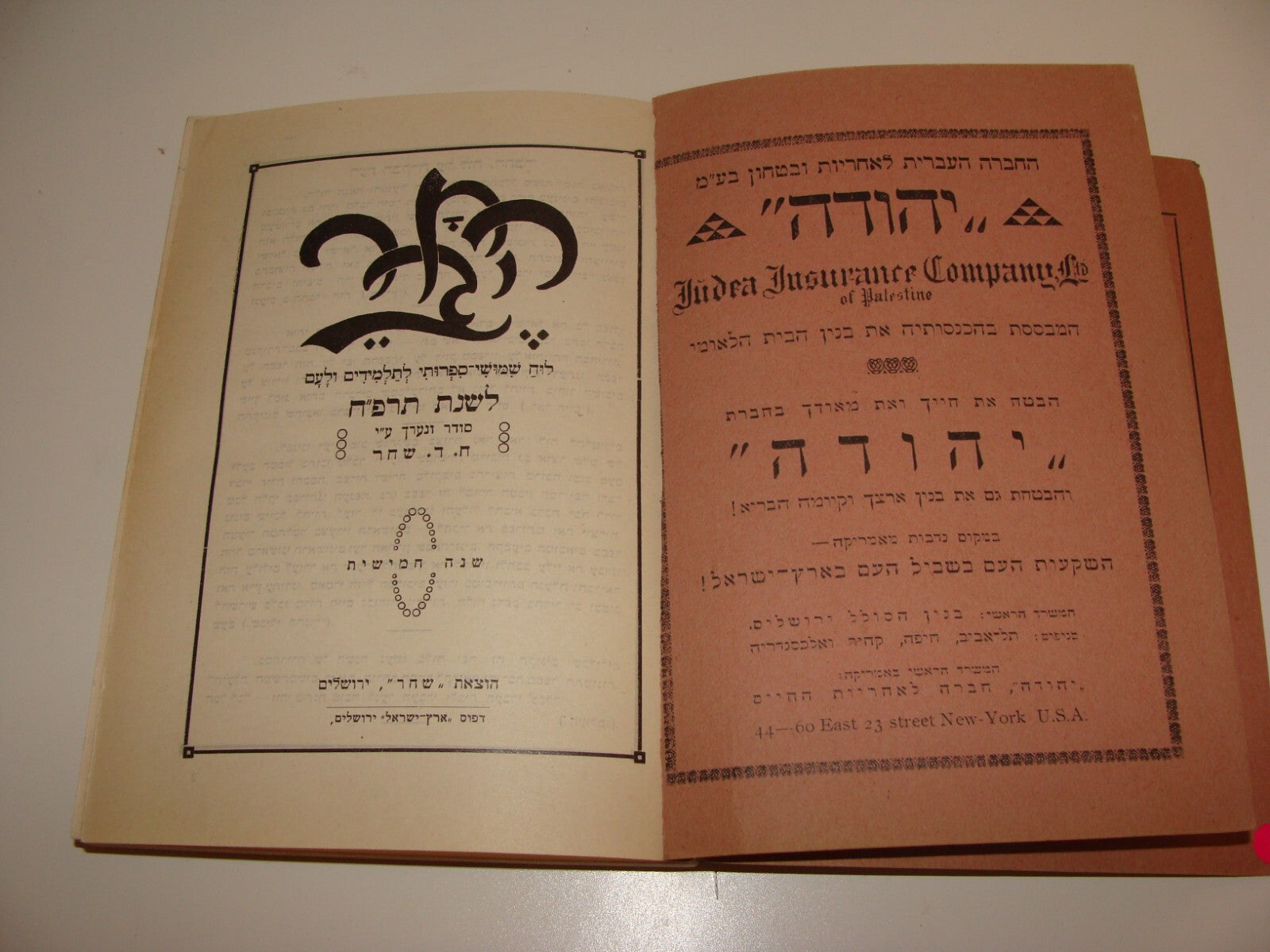 Jewish Judaica Palestine Israel Calendar Book x2 Hebrew Zionist 1928\36 Art Map