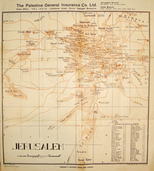 RARE Jewish Judaica 1940s Palestine Israel Jerusalem Map Steimatzky By Vilnai