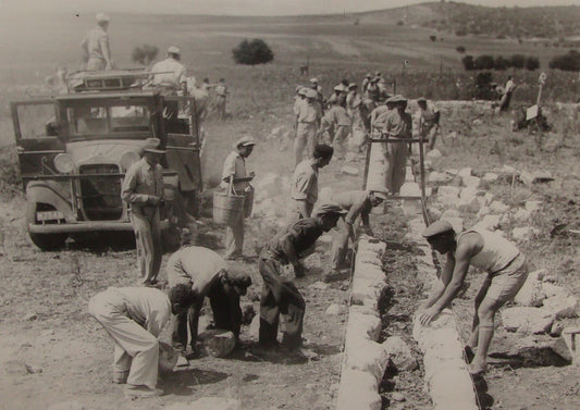Photo Print, 1938 Palestine Israel KIBBUTZ ALONIM Protective Stone Wall