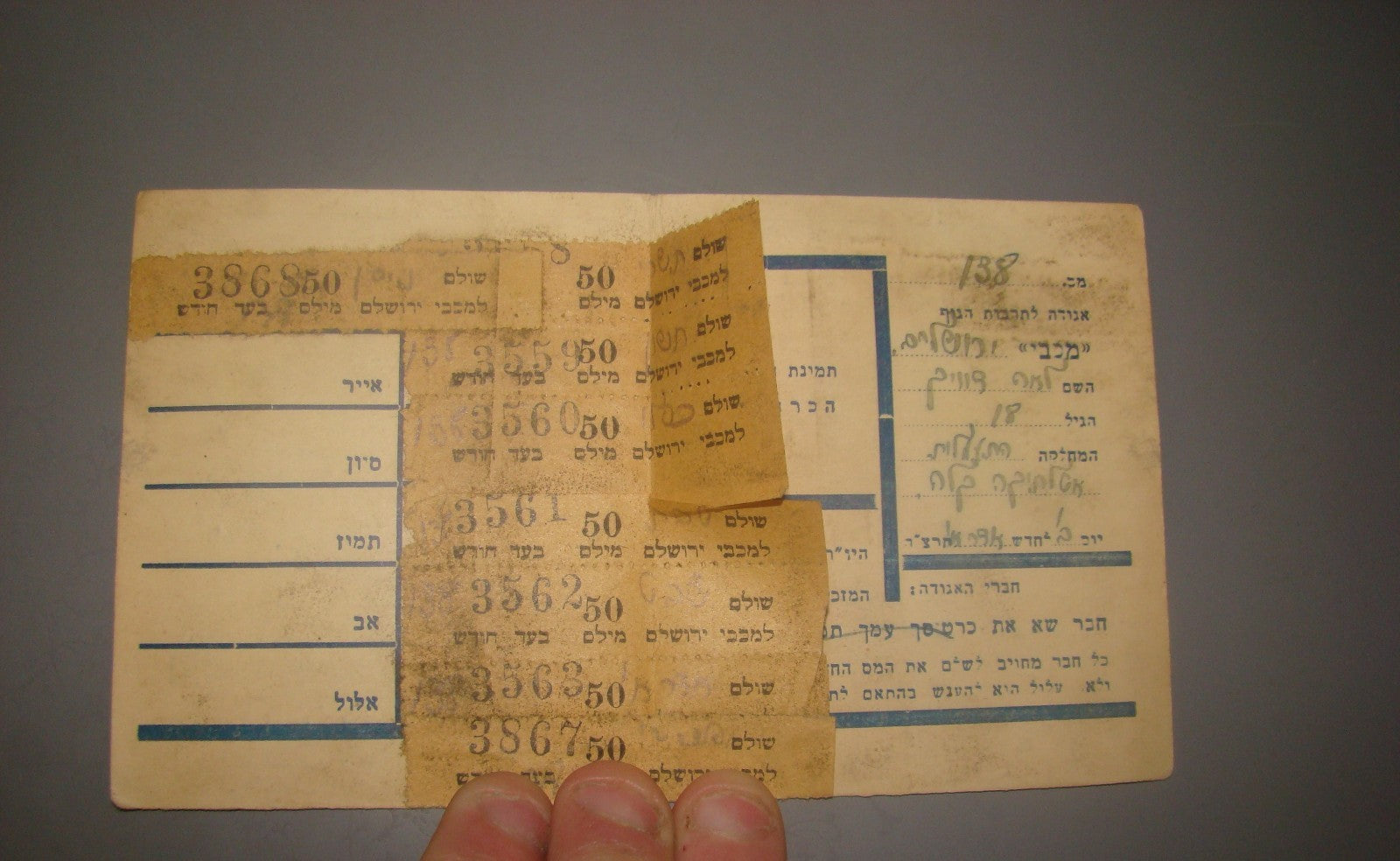 card Palestine jewish vintage israel Maccabi movement member hebrew 1934 zionist