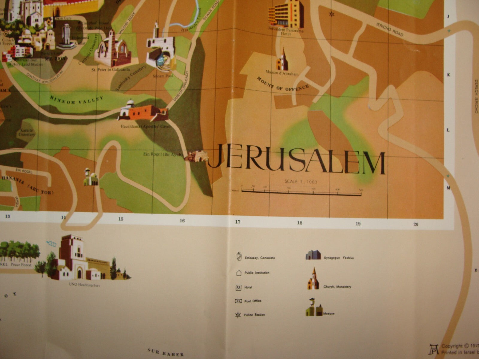 Jewish Israel JERUSALEM Pictorial Map AMIR 1972 BIKUR CHOLIM HOSPITAL Guide Info