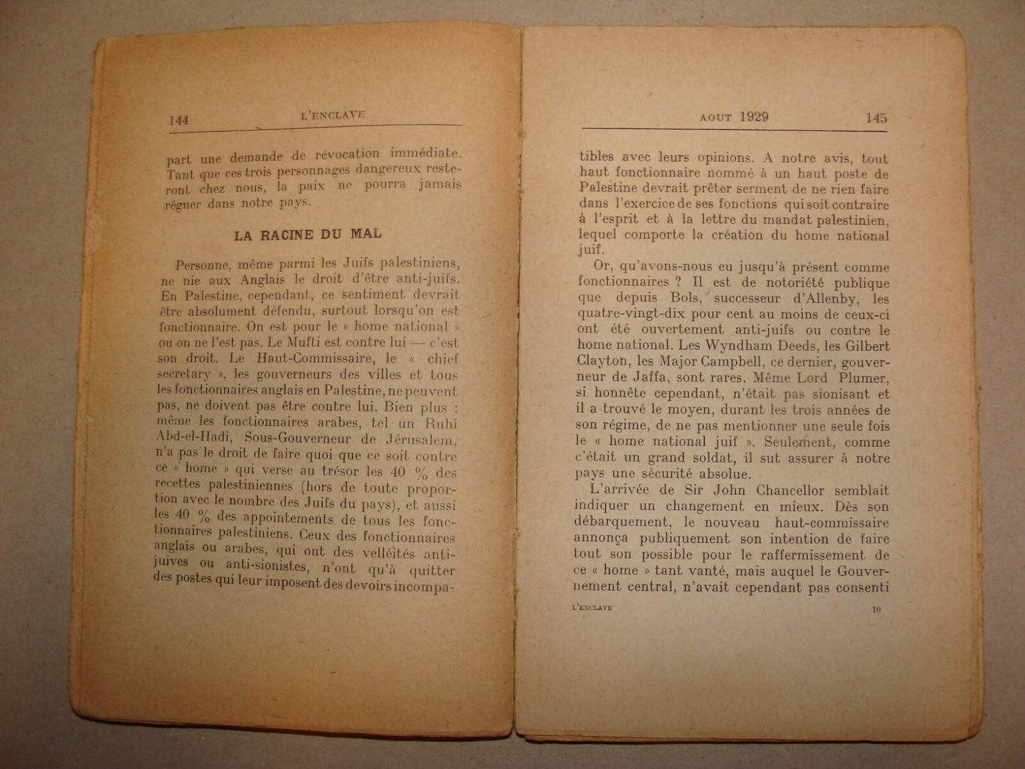 Book Jewish 1931 ITAMAR BEN AVI L'ENCLAVE French 1st Edition Zionist Palestine