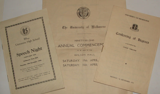 UNIVERSITY OF MELBOURNE Australia Documents Lot 1940s 1950s