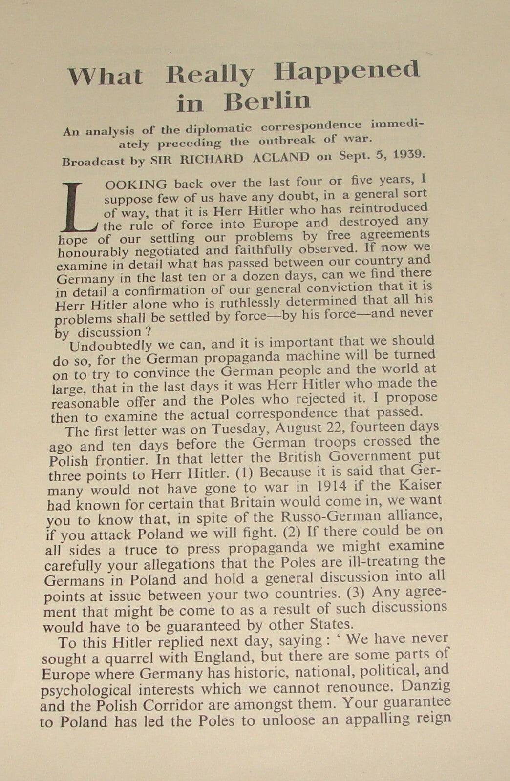Germany 1939 Sir Richard Acland British England WW2 Paper War Third Reich Berlin