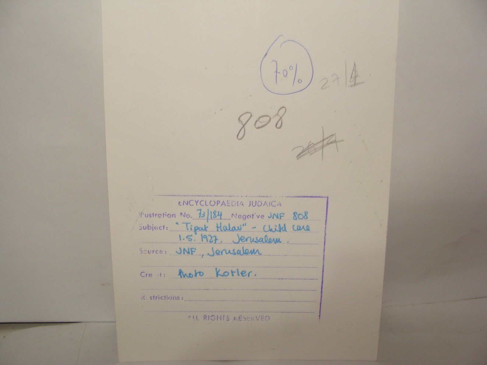 Photo Print, Jewish Palestine Israel Jerusalem 1927 Child Care Donkey Milk Help