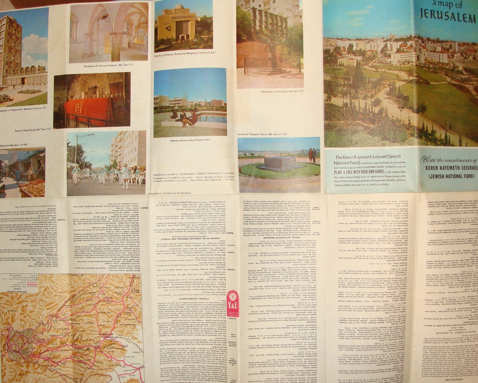 Map Jewish National Fund 1963 Israel Hebrew JERUSALEM Pre Six Day War Guide