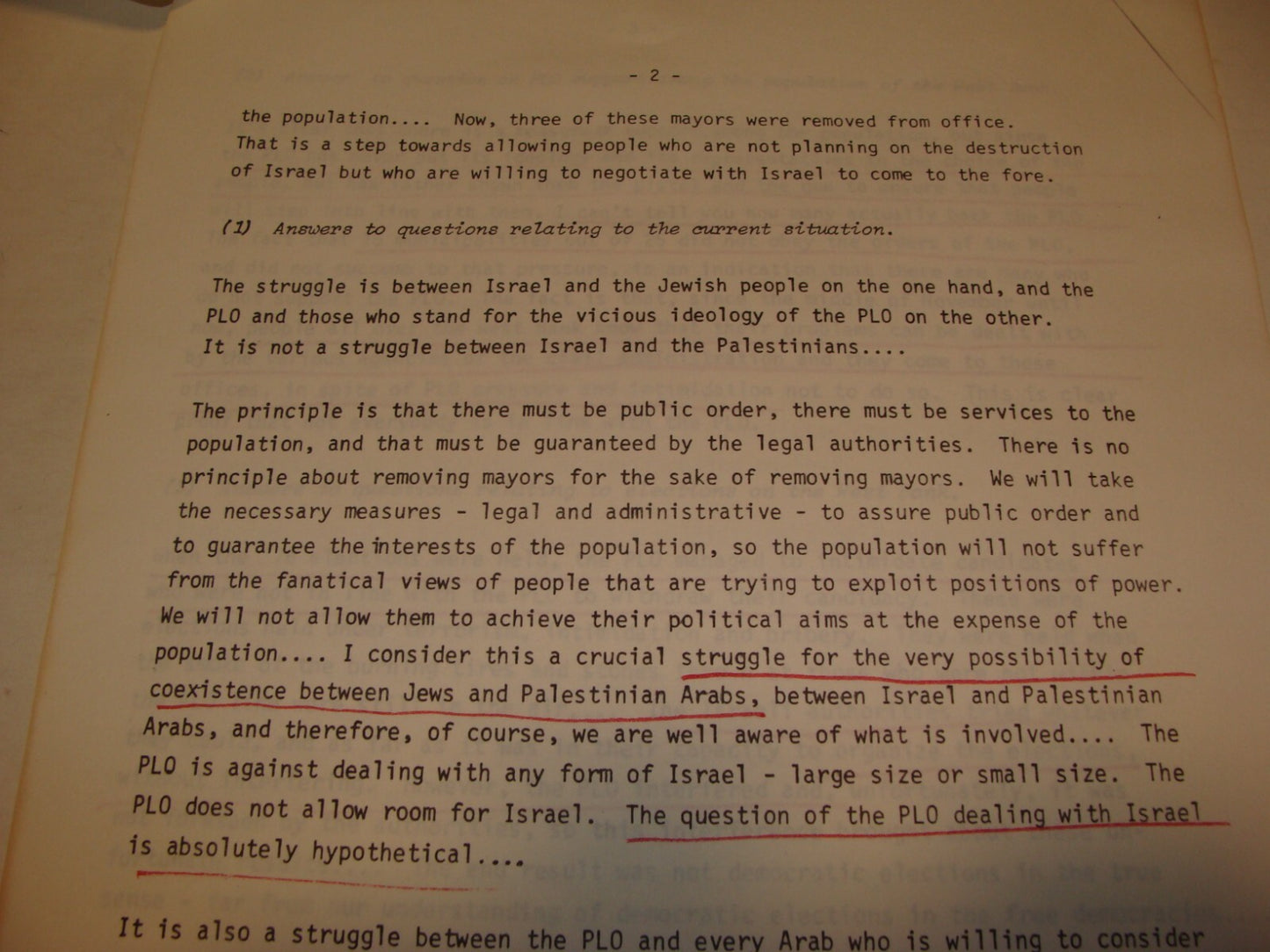 Jewish ISRAEL 1982 Israeli Foreign Affairs Brief Arab West Bank Palestine PLO