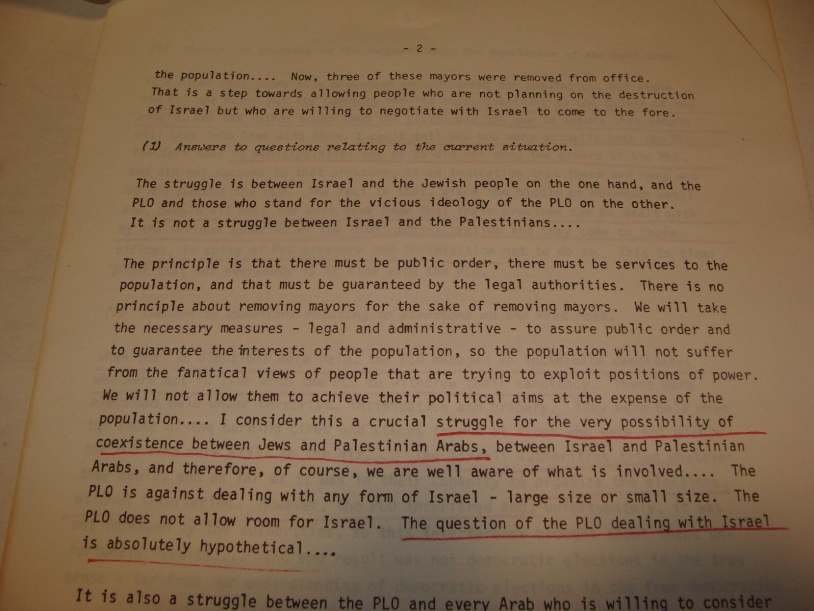 Jewish ISRAEL 1982 Israeli Foreign Affairs Brief Arab West Bank Palestine PLO