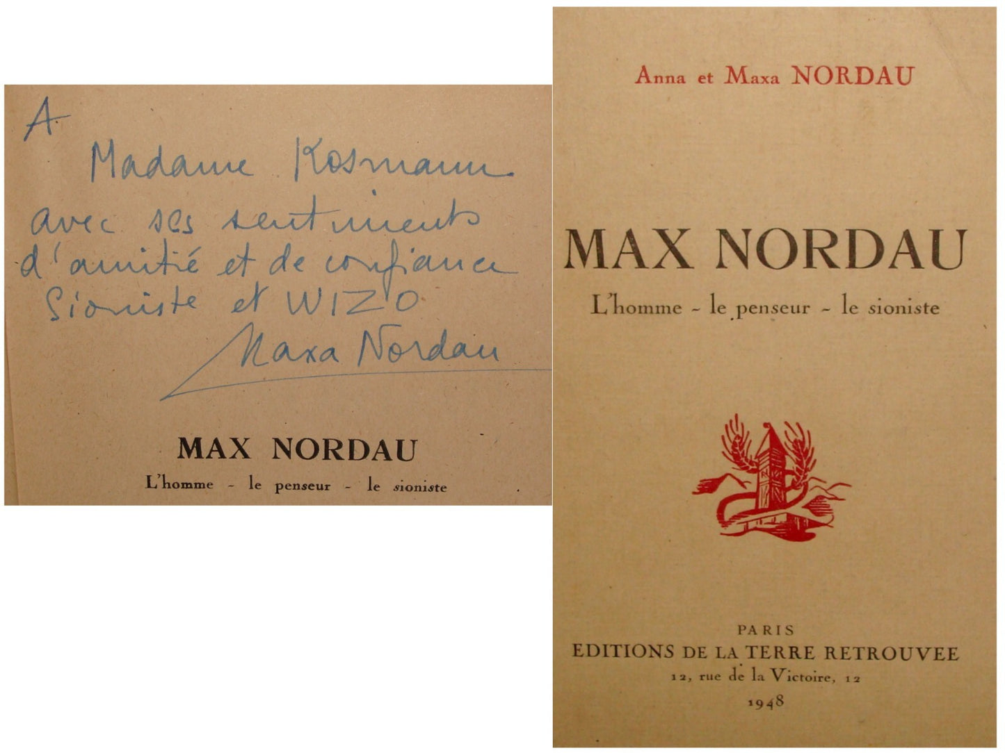 Book Jewish Judaica 1948 Max Nordau MAXA SIGNED History Zionist France French
