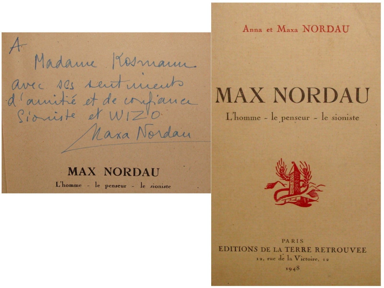 Book Jewish Judaica 1948 Max Nordau MAXA SIGNED History Zionist France French