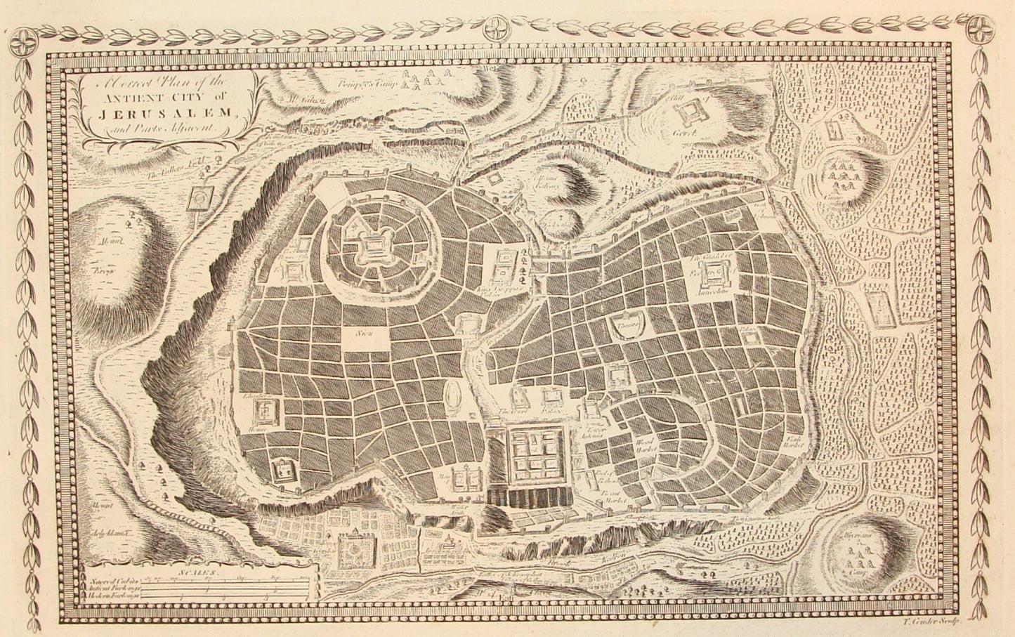 Antique ANTIENT CITY OF JERUSALEM Master Plan Map Engraving