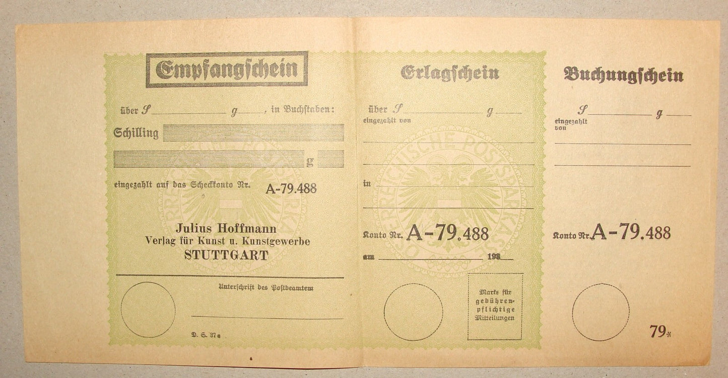 Germany Payment Jewish Judaica 1930s German   JULIUS HOFFMANN Receipt Stuttgart
