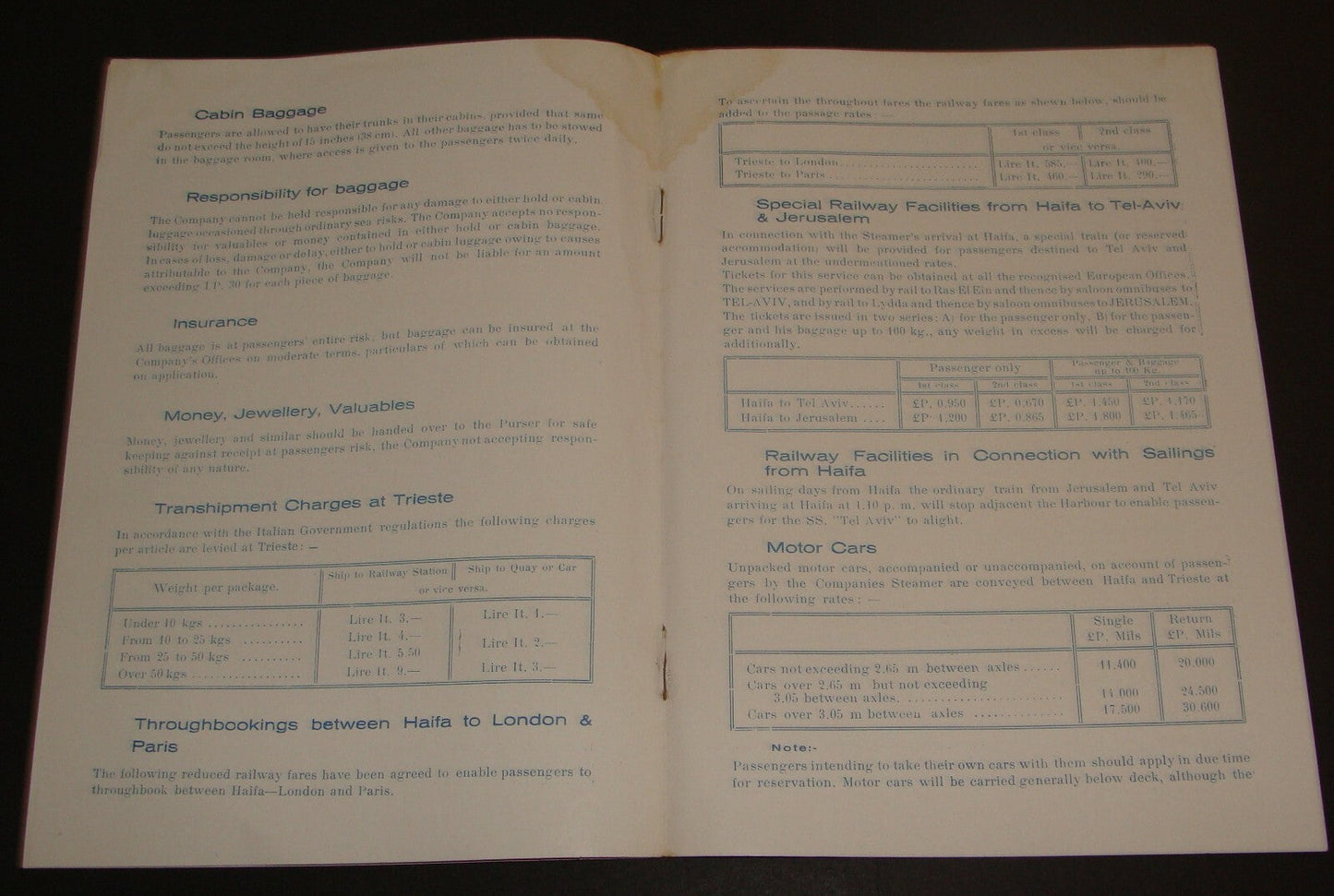 Palestine 1935 Israel Shipping Ship Haifa Trieste Navigation Company Brochure