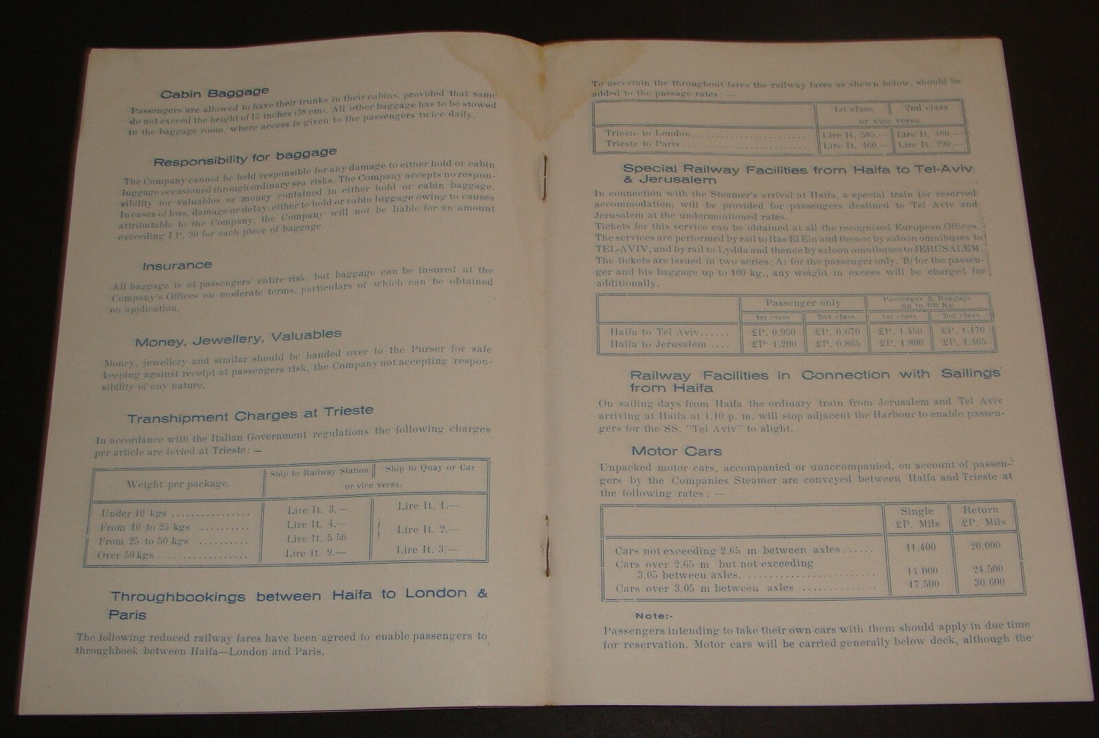 Palestine 1935 Israel Shipping Ship Haifa Trieste Navigation Company Brochure