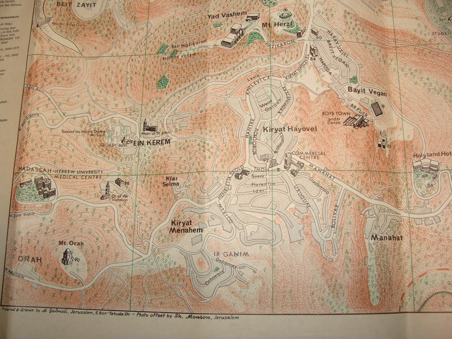 Map Jewish National Fund 1963 Israel Hebrew JERUSALEM Pre Six Day War Guide