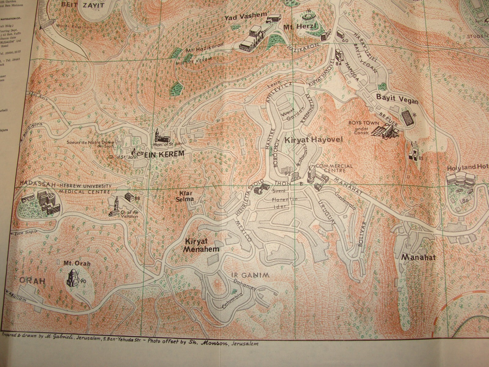 Map Jewish National Fund 1963 Israel Hebrew JERUSALEM Pre Six Day War Guide