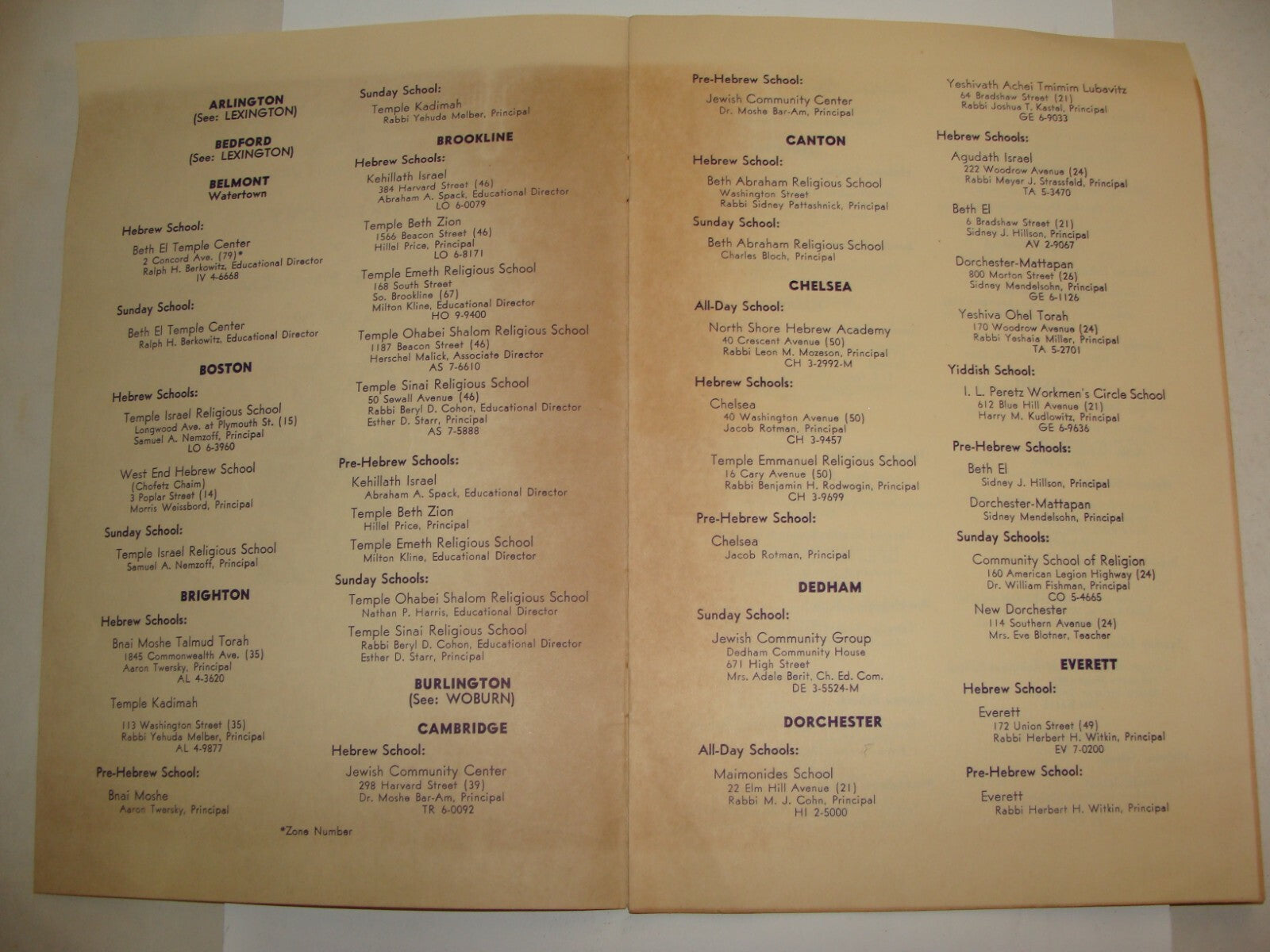 Judaica 1957 United States Boston Massachusetts Jewish Education Directory