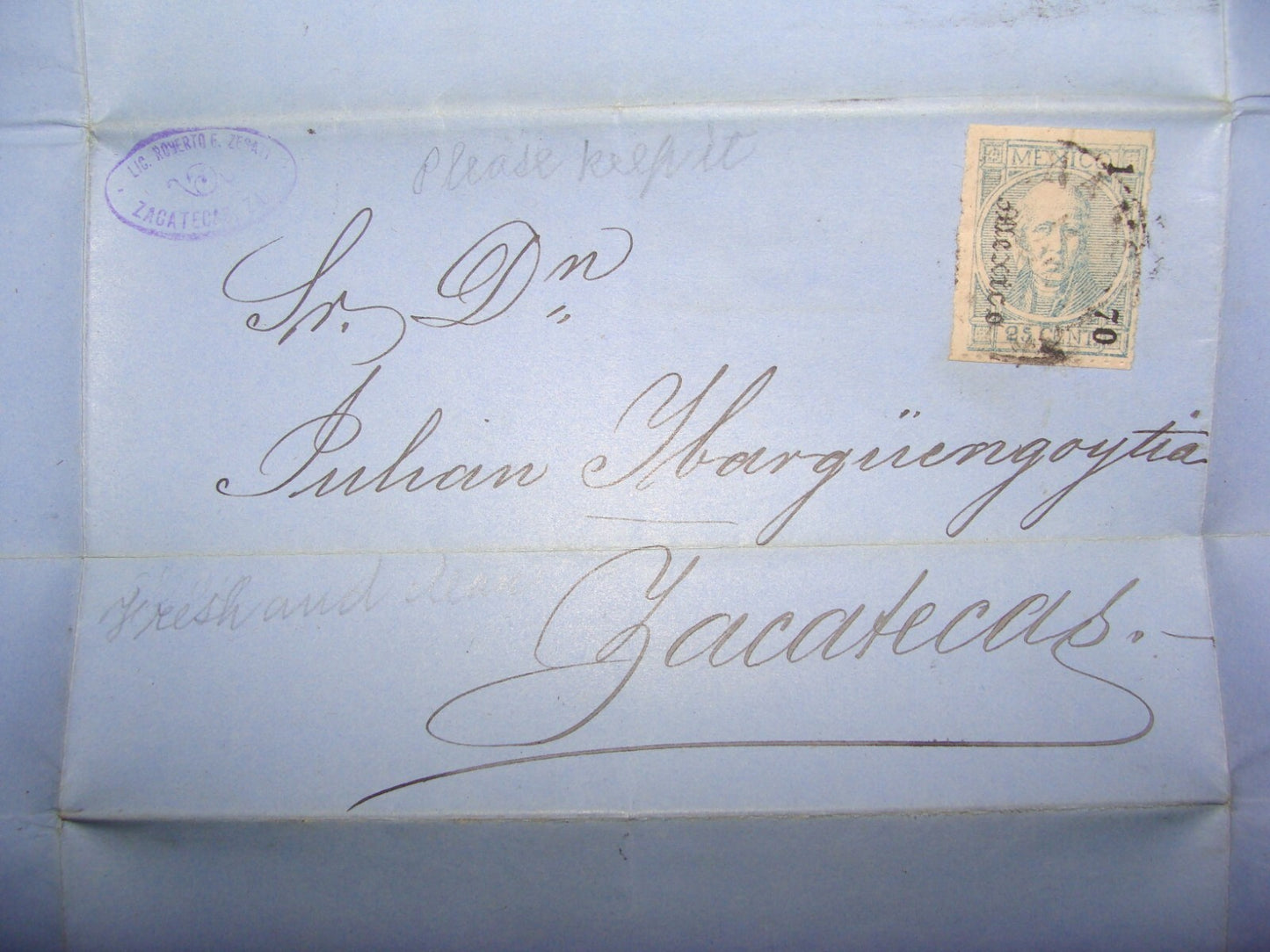 Letter Jewish 1868 Mexico Hidalgo Stamp Cover Sc. #61 Zacatecas Davidson ?