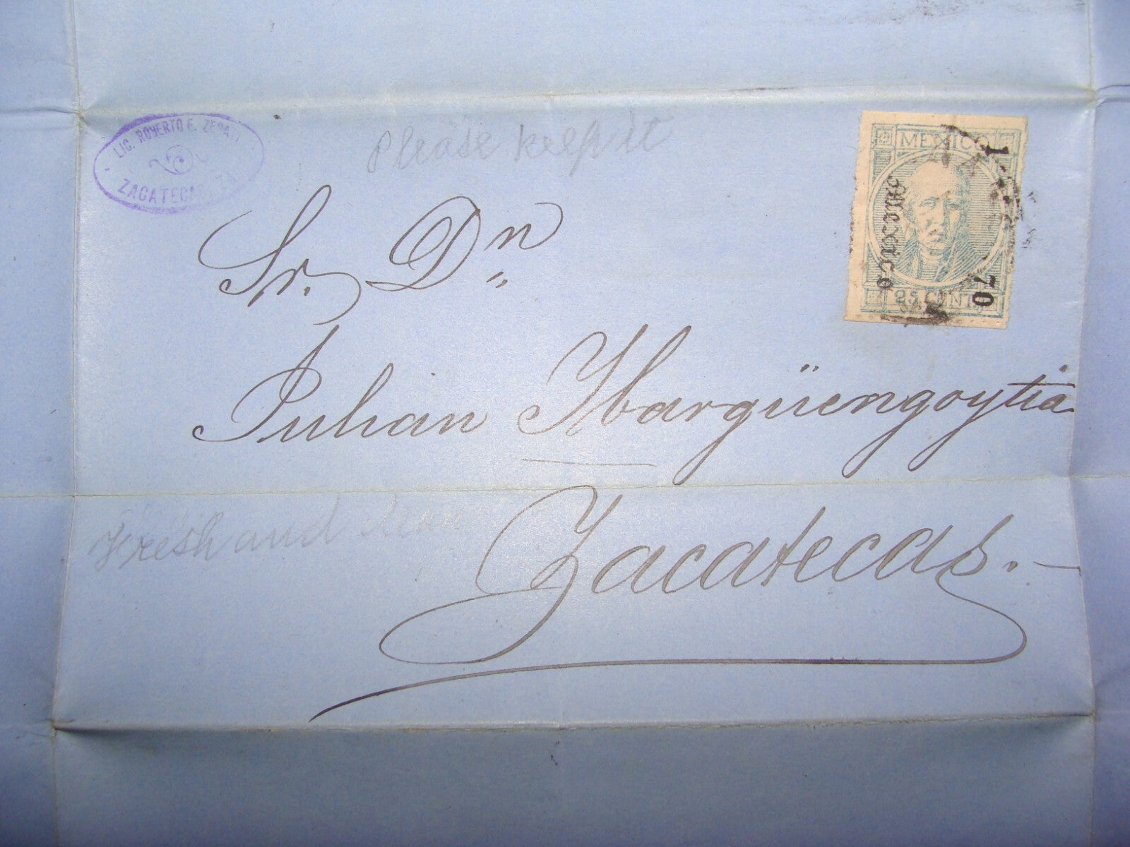 Letter Jewish 1868 Mexico Hidalgo Stamp Cover Sc. #61 Zacatecas Davidson ?