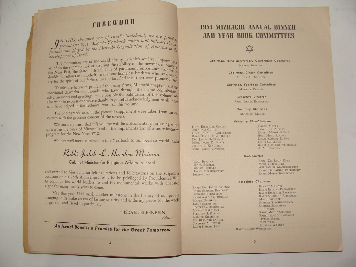 Book Jewish Judaica 1952 Rabbi Religious Zionist Movement Mizrachi Year America