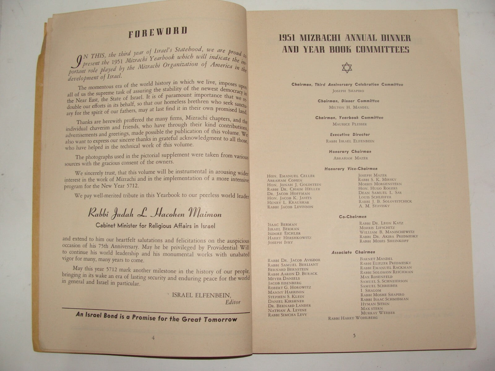 Book Jewish Judaica 1952 Rabbi Religious Zionist Movement Mizrachi Year America