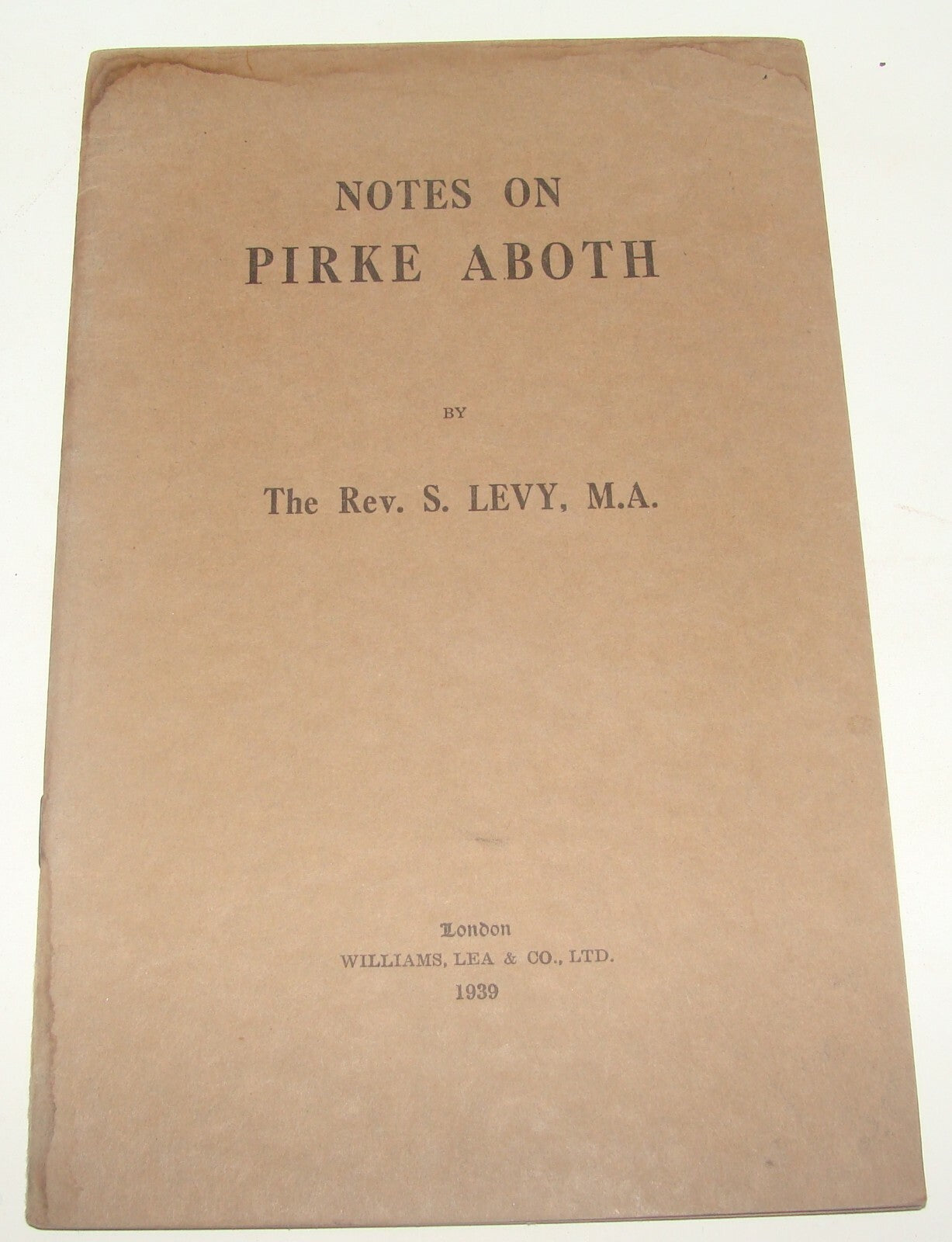 Booklet Jewish Judaica Rabbi Levy Notes on Pirke Aboth London 1939