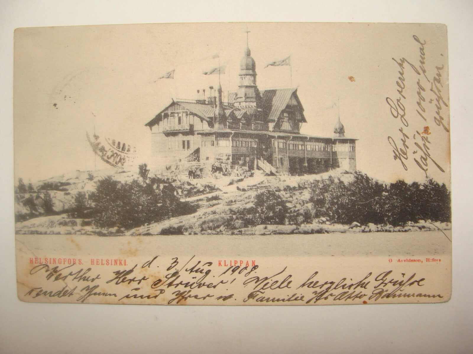 Germany 1908 Suomi Finland Helsinki Helsingfors Klippan Photo Postcard Stamp To