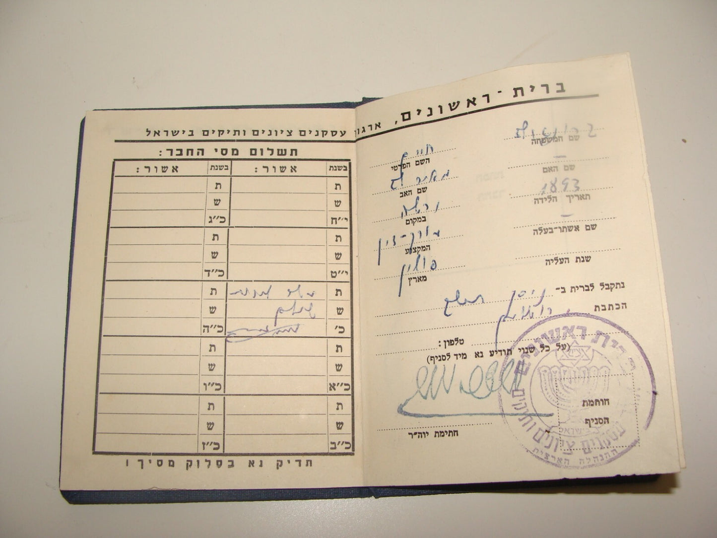 Card Jewish Judaica Israel Israeli Hebrew Zionist Veterans Certificate Member