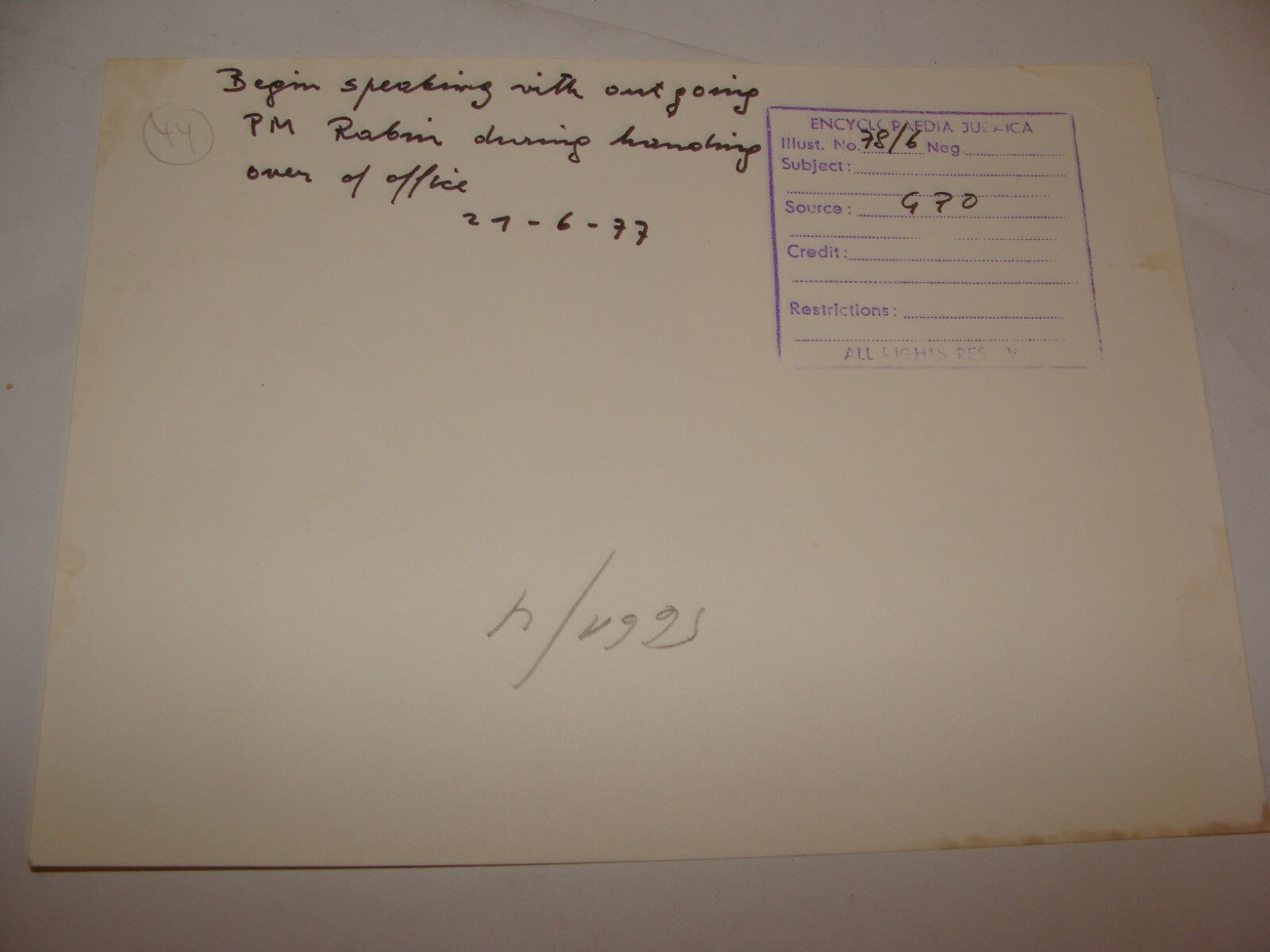 Pol Photo Jewish Judaica Israel Prime Minister Rabin Elections Begin 1977