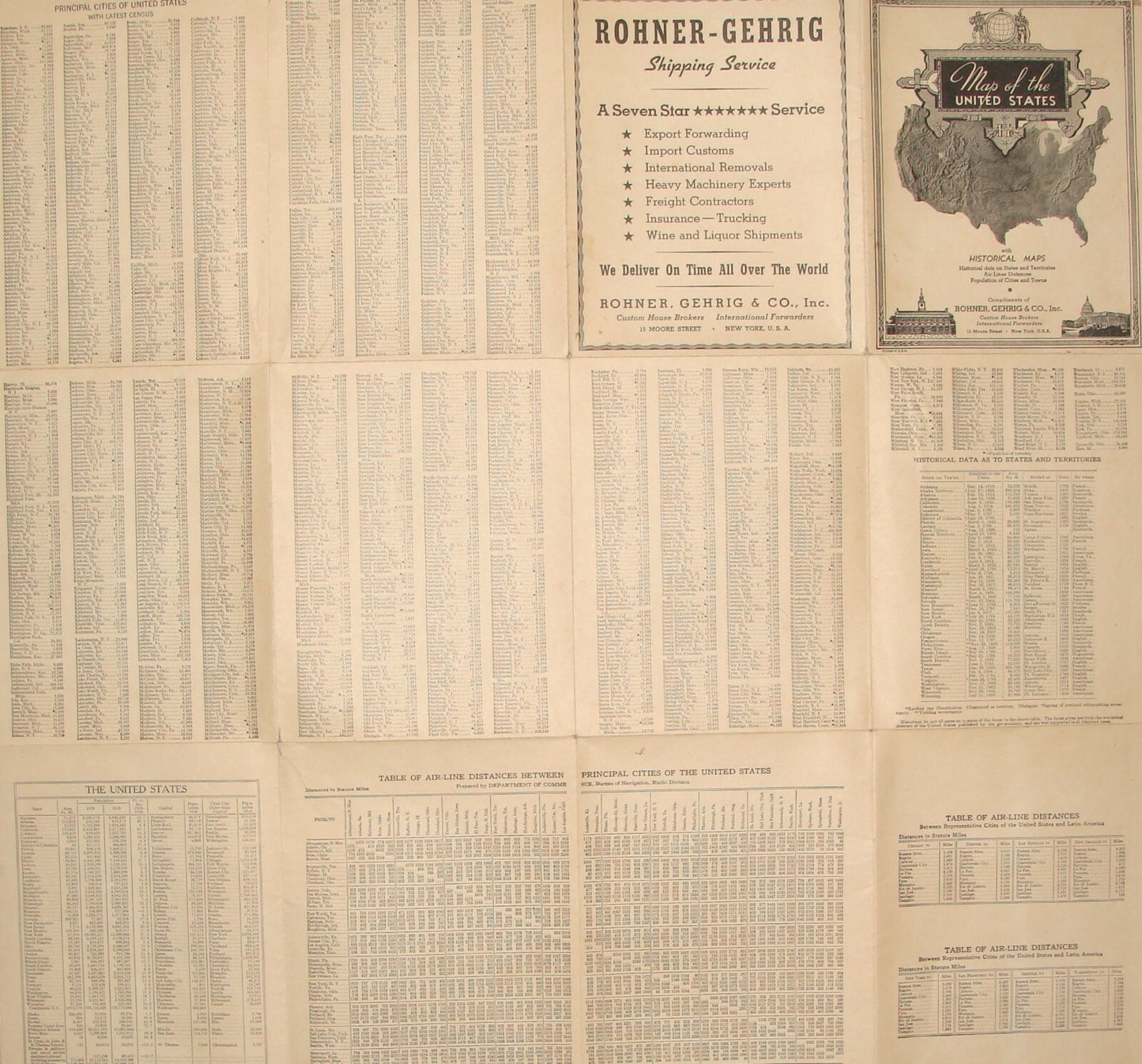 RARE Hammond's Map Of The United States C.S. HAMMOND 1920s