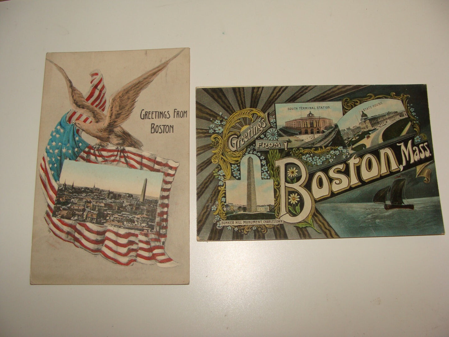 1910 UNITED STATES GREETINGS FROM BOSTON MASSACHUSETTS POSTCARD X2