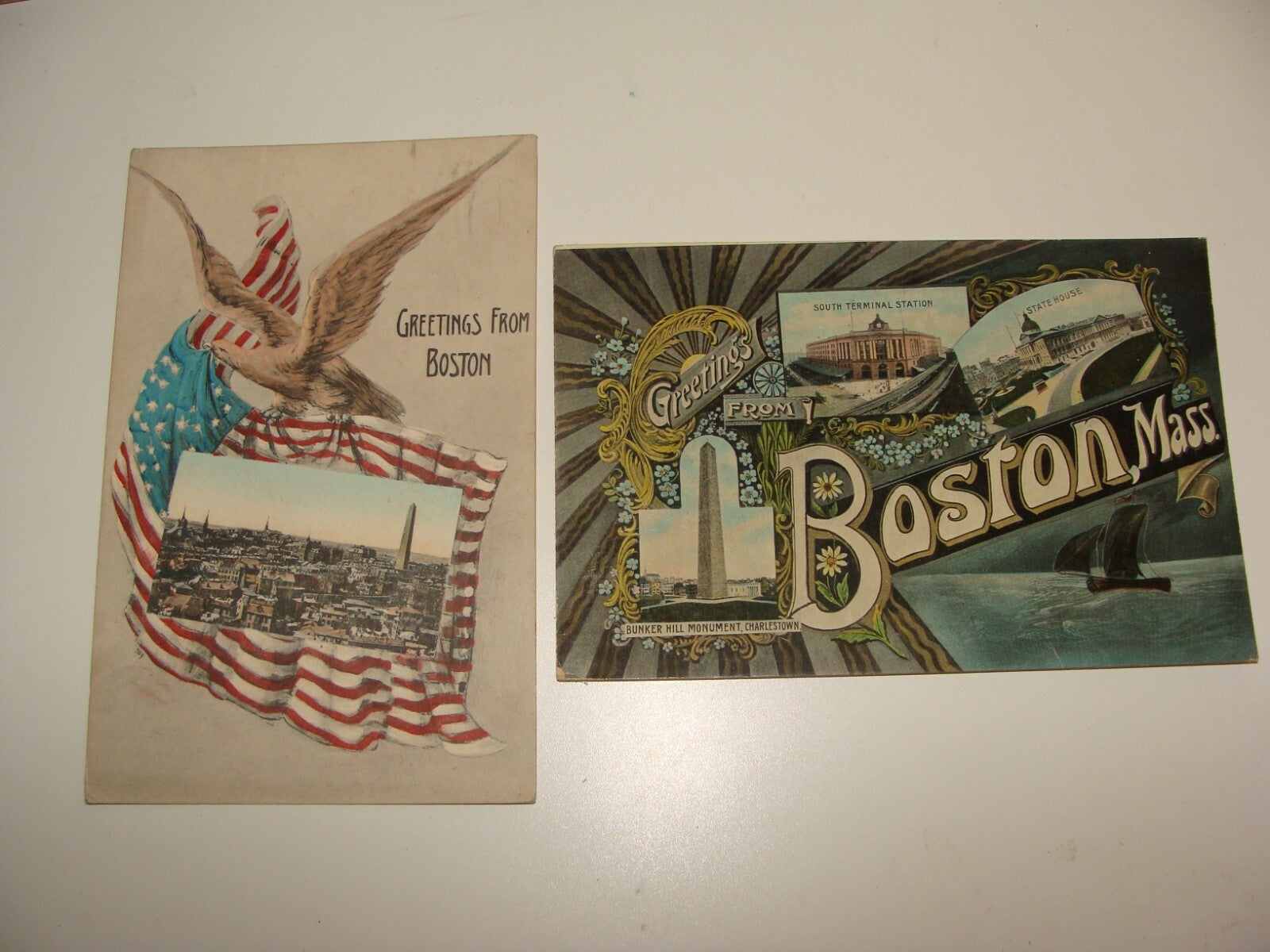 1910 UNITED STATES GREETINGS FROM BOSTON MASSACHUSETTS POSTCARD X2