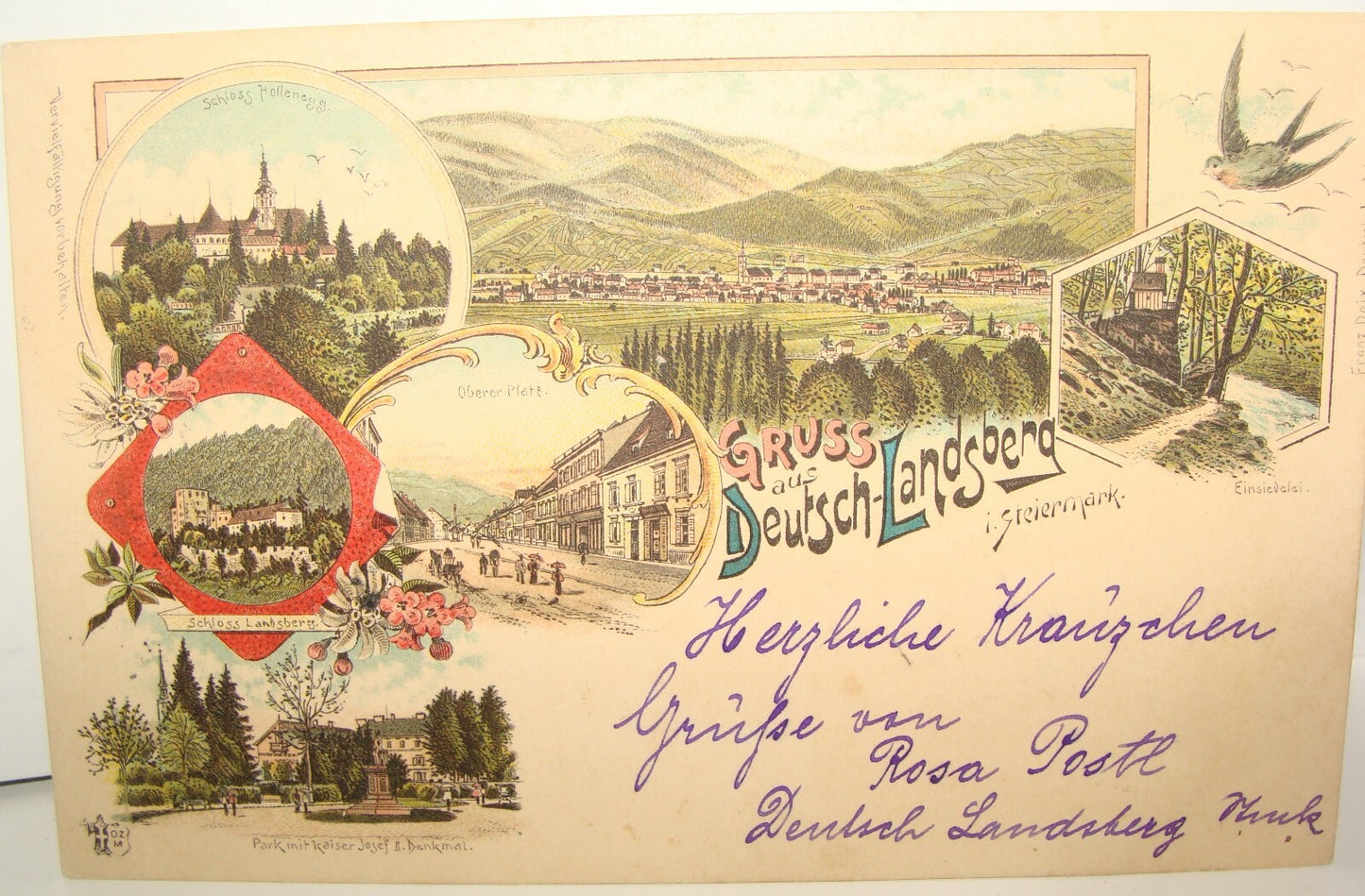 Germany Antique 1897 German Postcard Gruss Aus Deutsch Landsberg Letter Stamp
