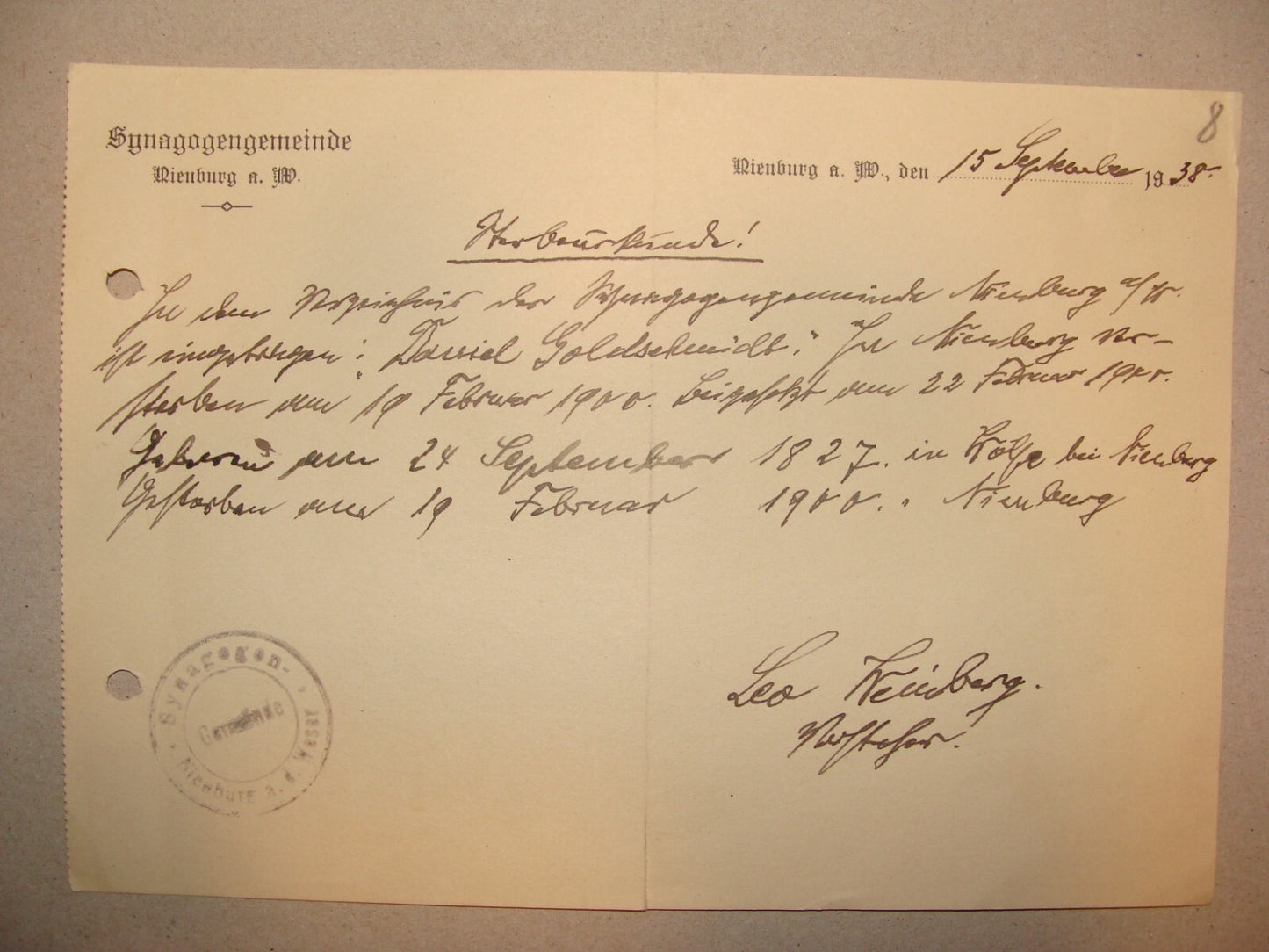 Germany Letter Jewish RARE Judaica 1938 German   Nienburg Synagogue Leo Weinberg