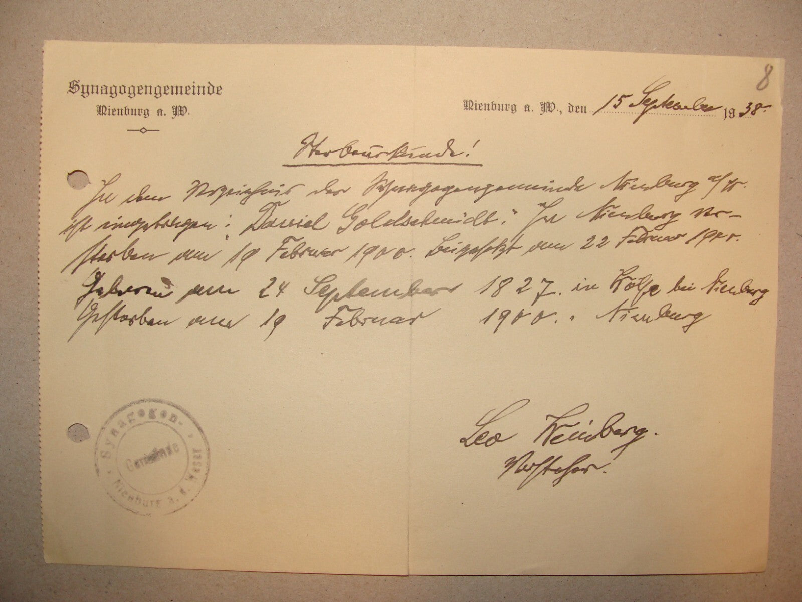 Germany Letter Jewish RARE Judaica 1938 German   Nienburg Synagogue Leo Weinberg