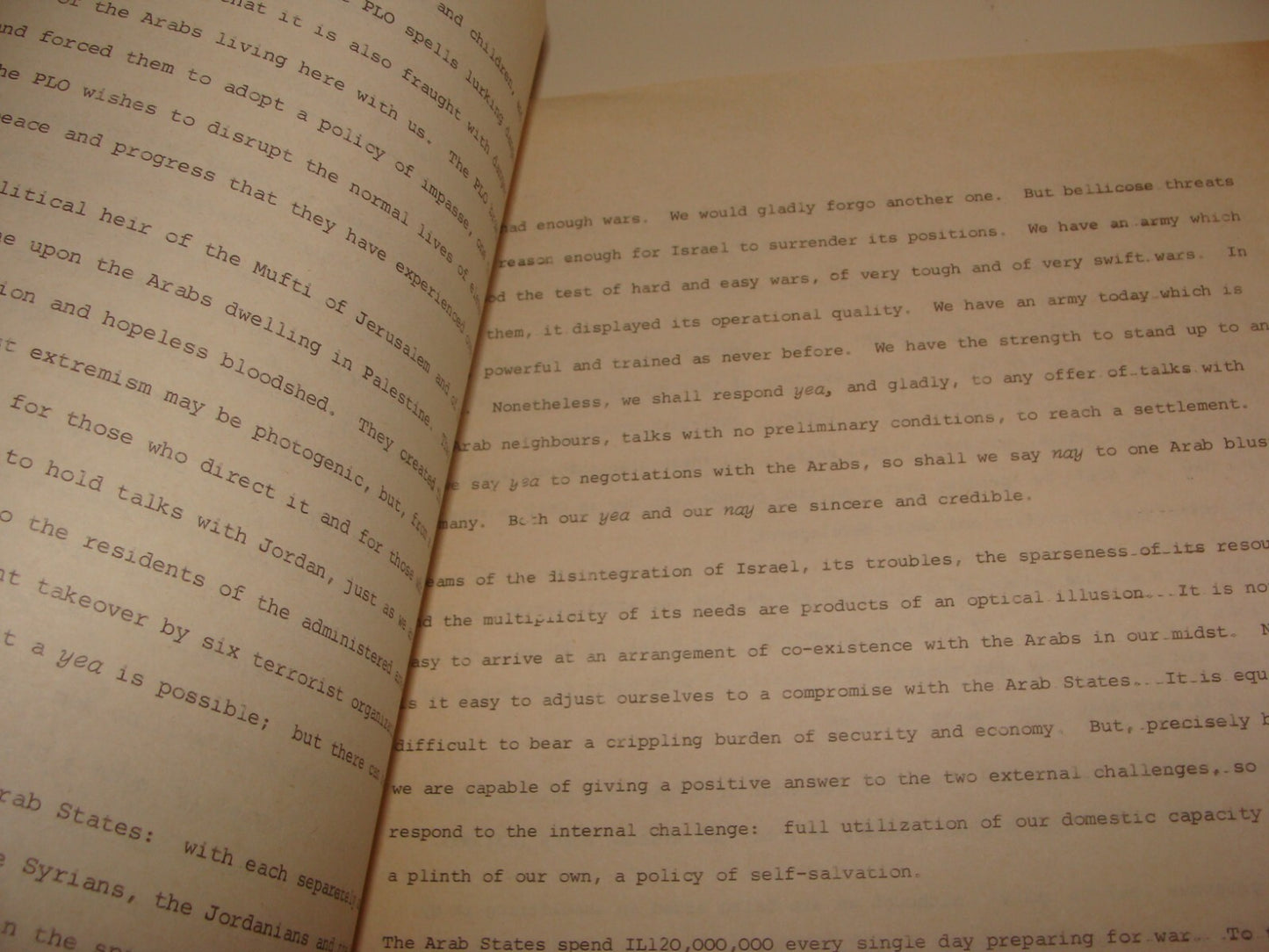 Pol Jewish Israel Israeli Government Foreign Affairs SHIMON PERES Speech 1974