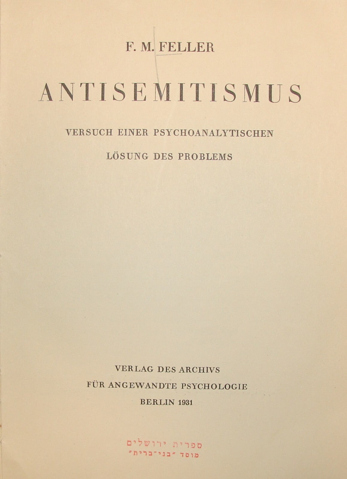 Germany Book Jewish 1931 German Berlin Feller Antisemitism Psychoanalytic Jews