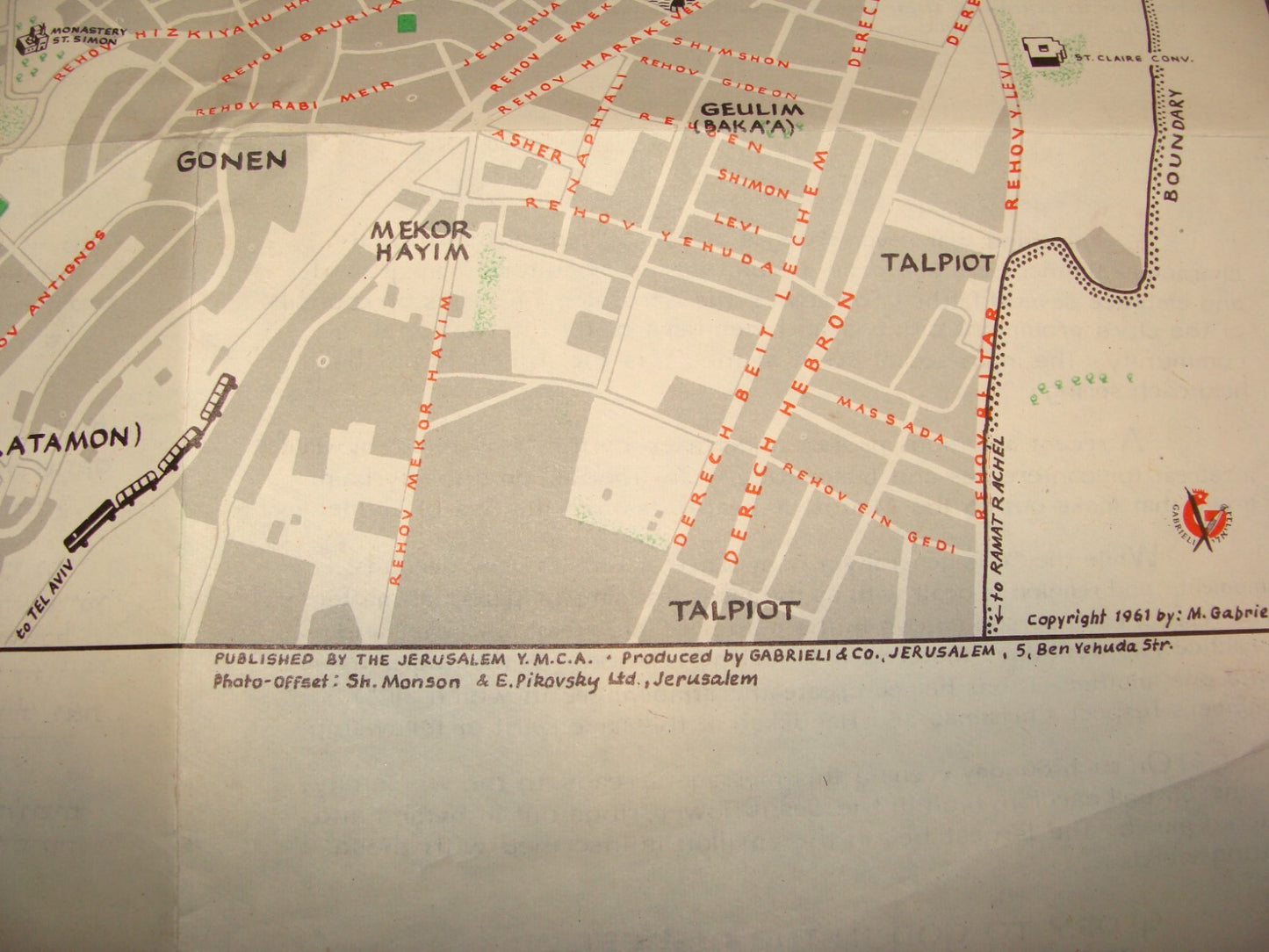 Map Jewish Judaica 1961 Israel JERUSALEM Pictorial Pre Six Day War YMCA Guide
