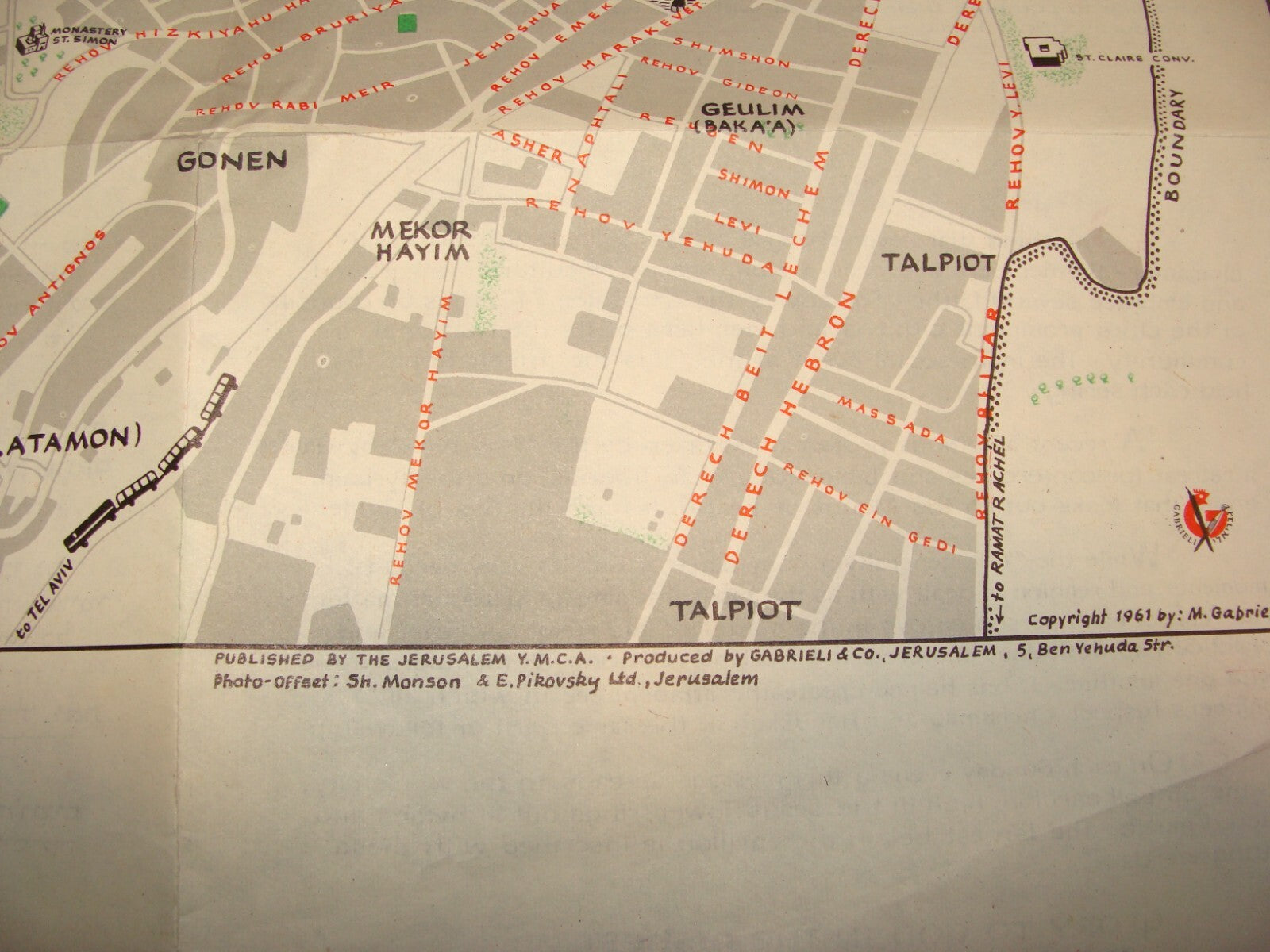 Map Jewish Judaica 1961 Israel JERUSALEM Pictorial Pre Six Day War YMCA Guide