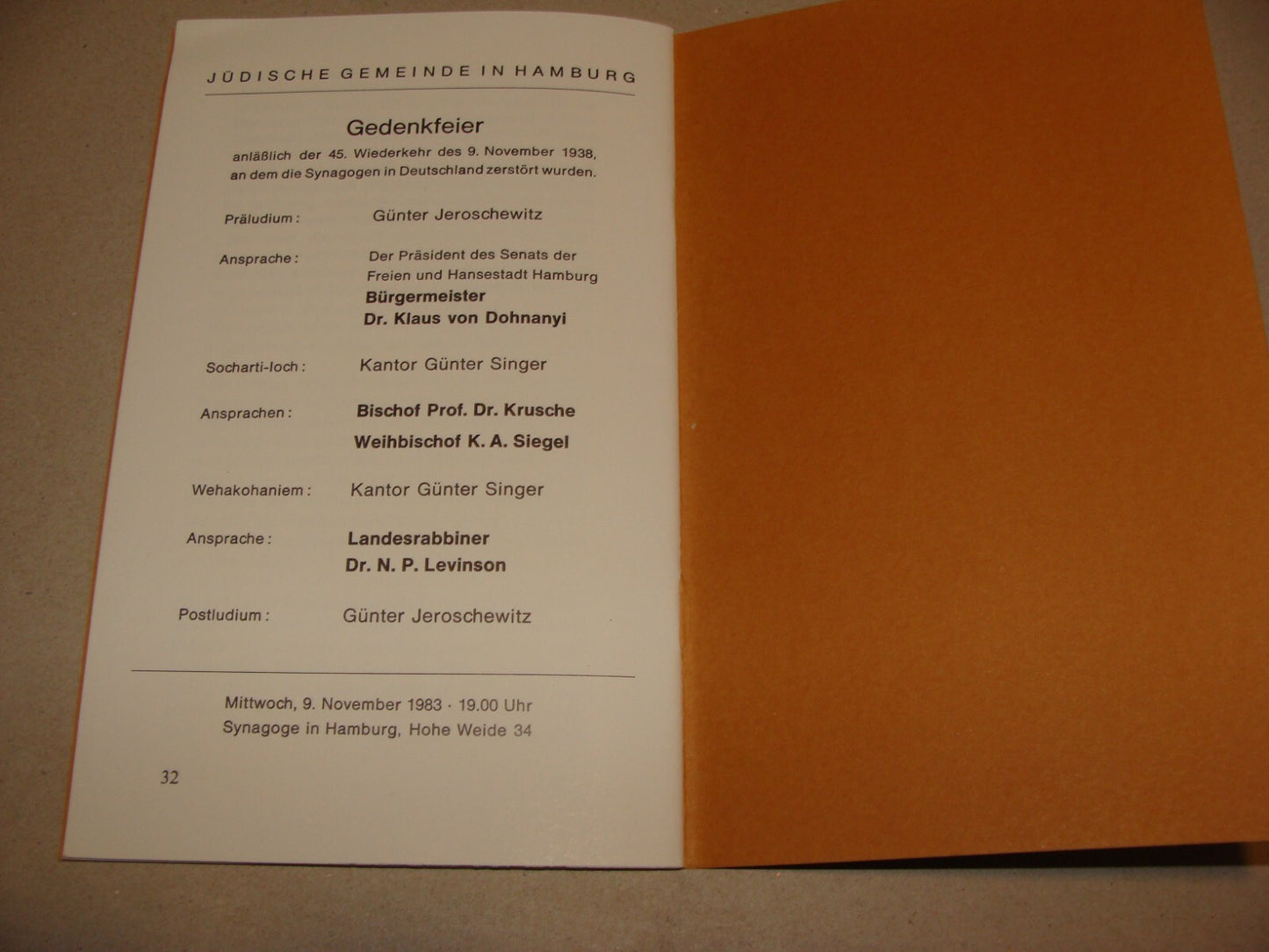 Germany Jewish Judaica German Hamburg Synagogue 1938 Kristallnacht 45 Years 1983