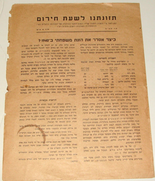 Pamphlet Palestine Jewish Judaica Israel 1940 Hebrew Food Nutrition Recipe WWII