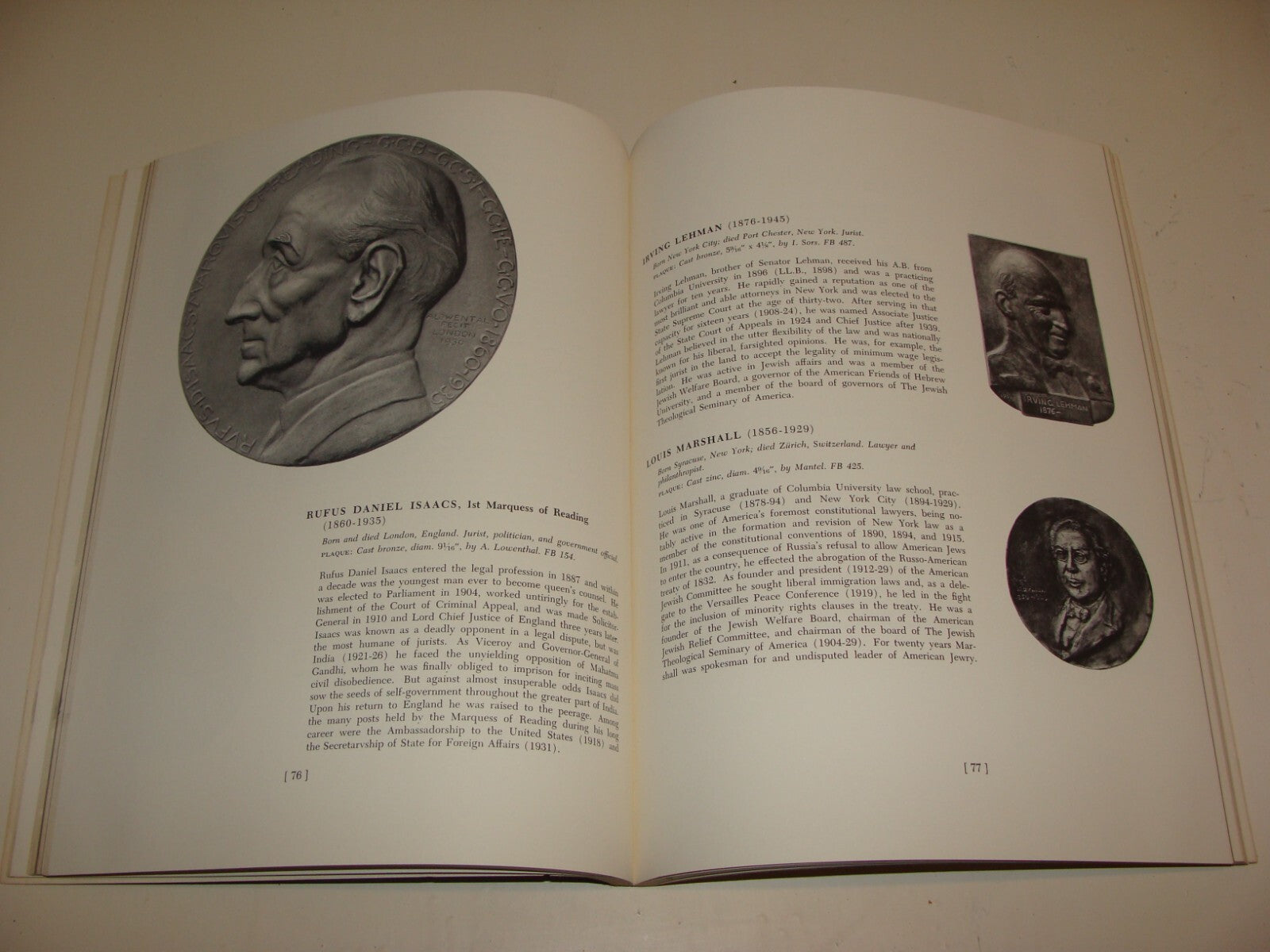 Book Jewish Judaica Great Portraits in Metal Cecil Roth 1963 Art Plaque Medal
