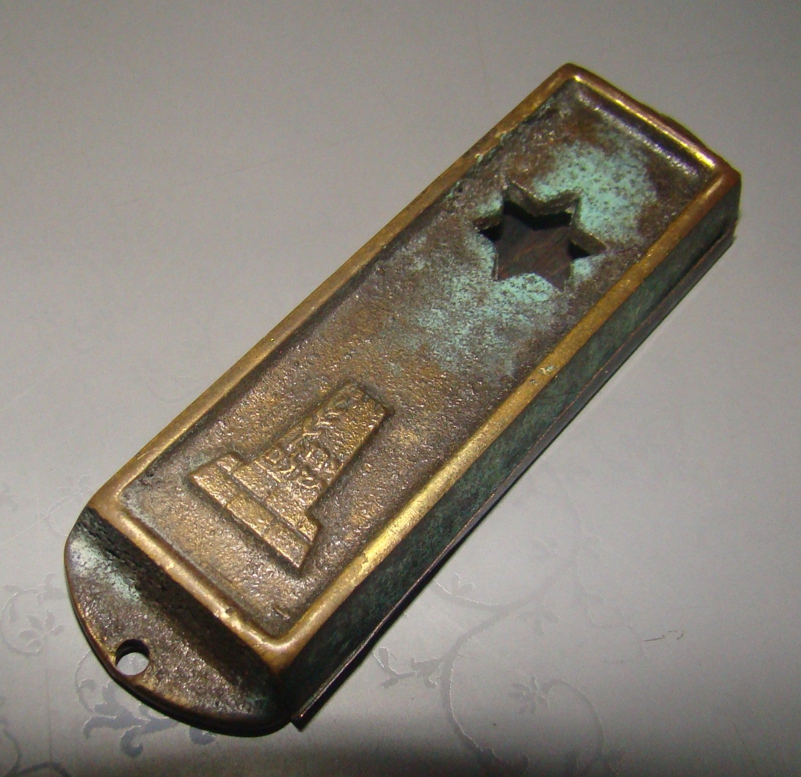 Jewish Judaica Vintage Israel Jerusalem Copper Mezuzah Scroll Case x2