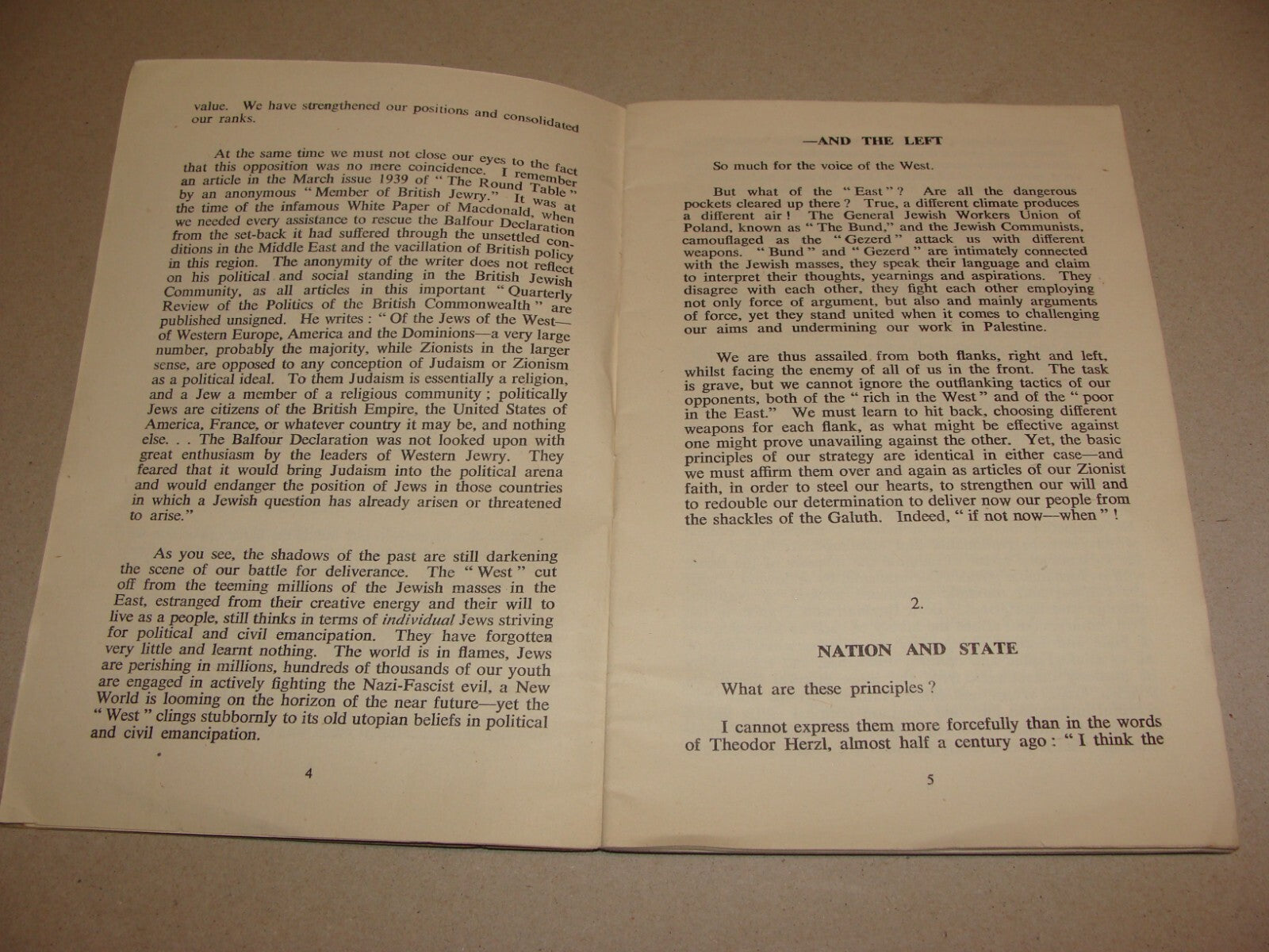 Booklet Palestine 1943 London Zionism Present Tasks Post War Aims Zionist Israel