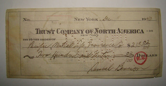 1940 Trust Company of North America Cheque Check Bank Stamp Tampa Florida