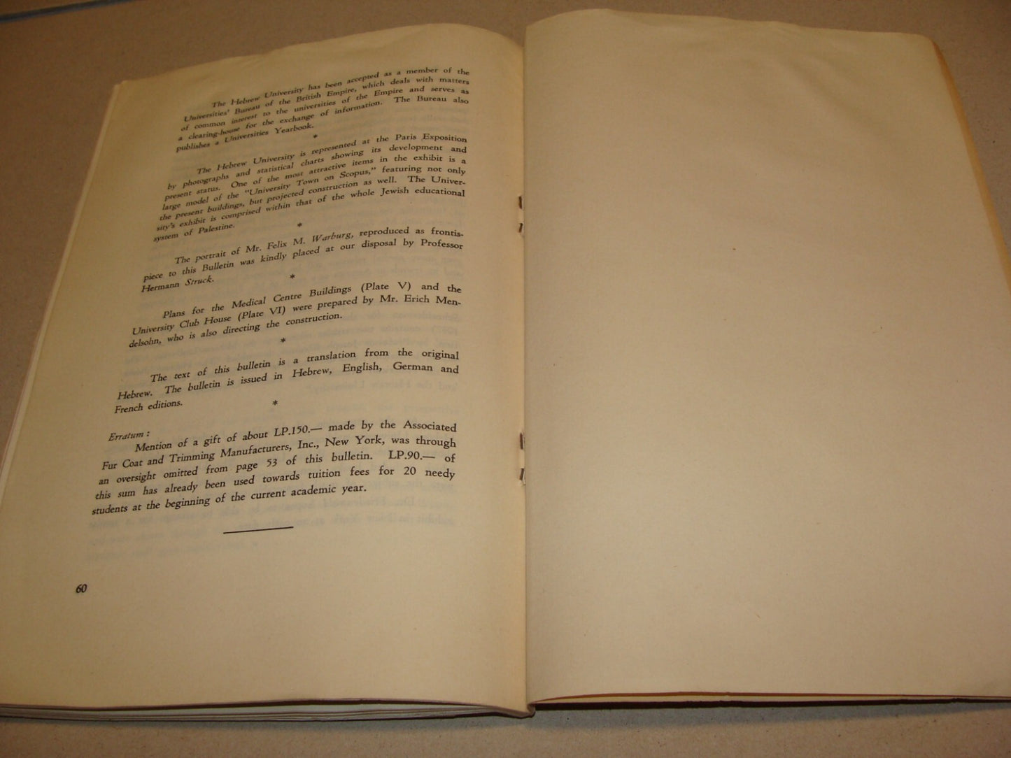 Bulletin Palestine Jewish Judaica 1938 Israel Jerusalem Hebrew University