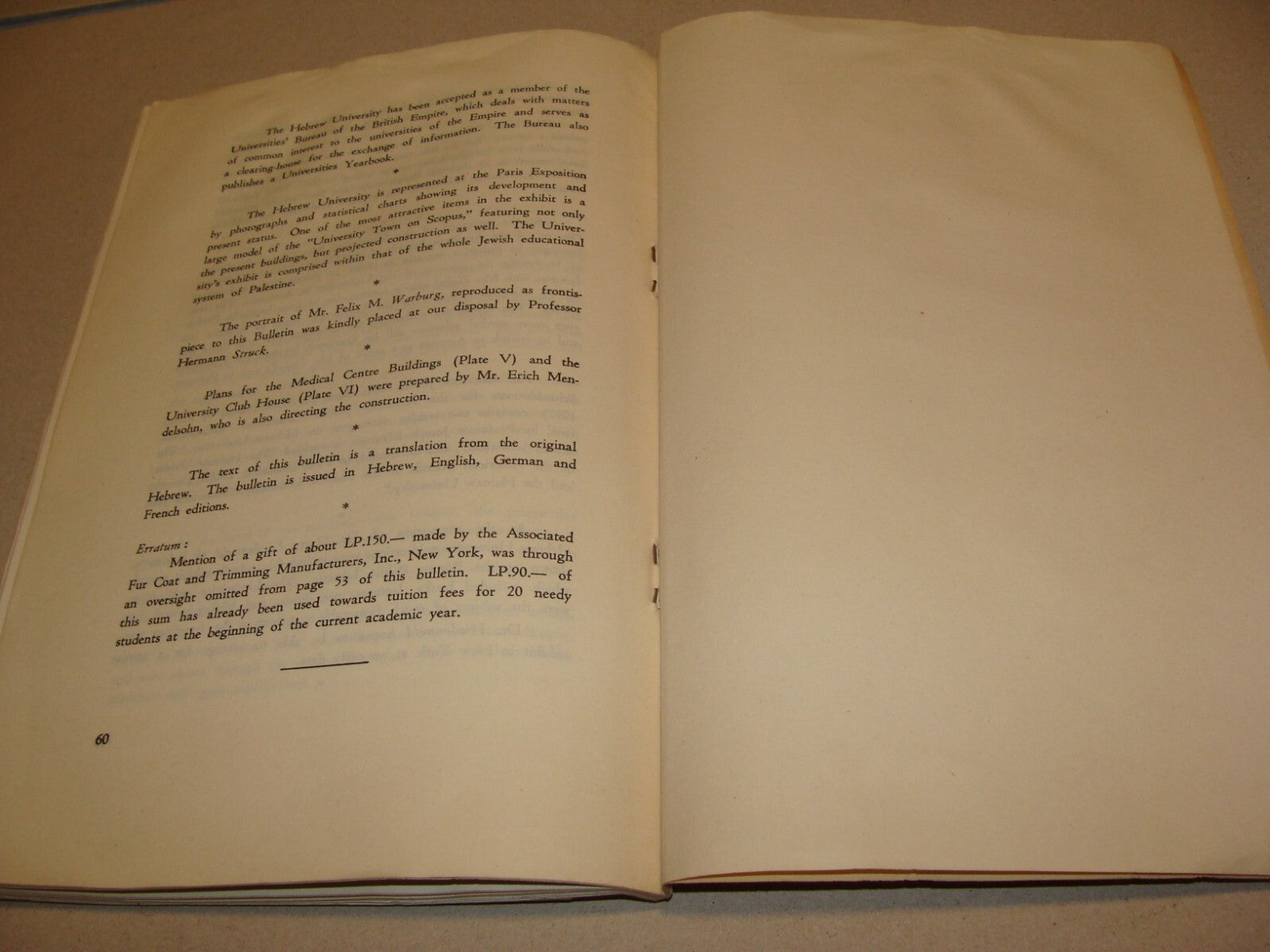 Bulletin Palestine Jewish Judaica 1938 Israel Jerusalem Hebrew University